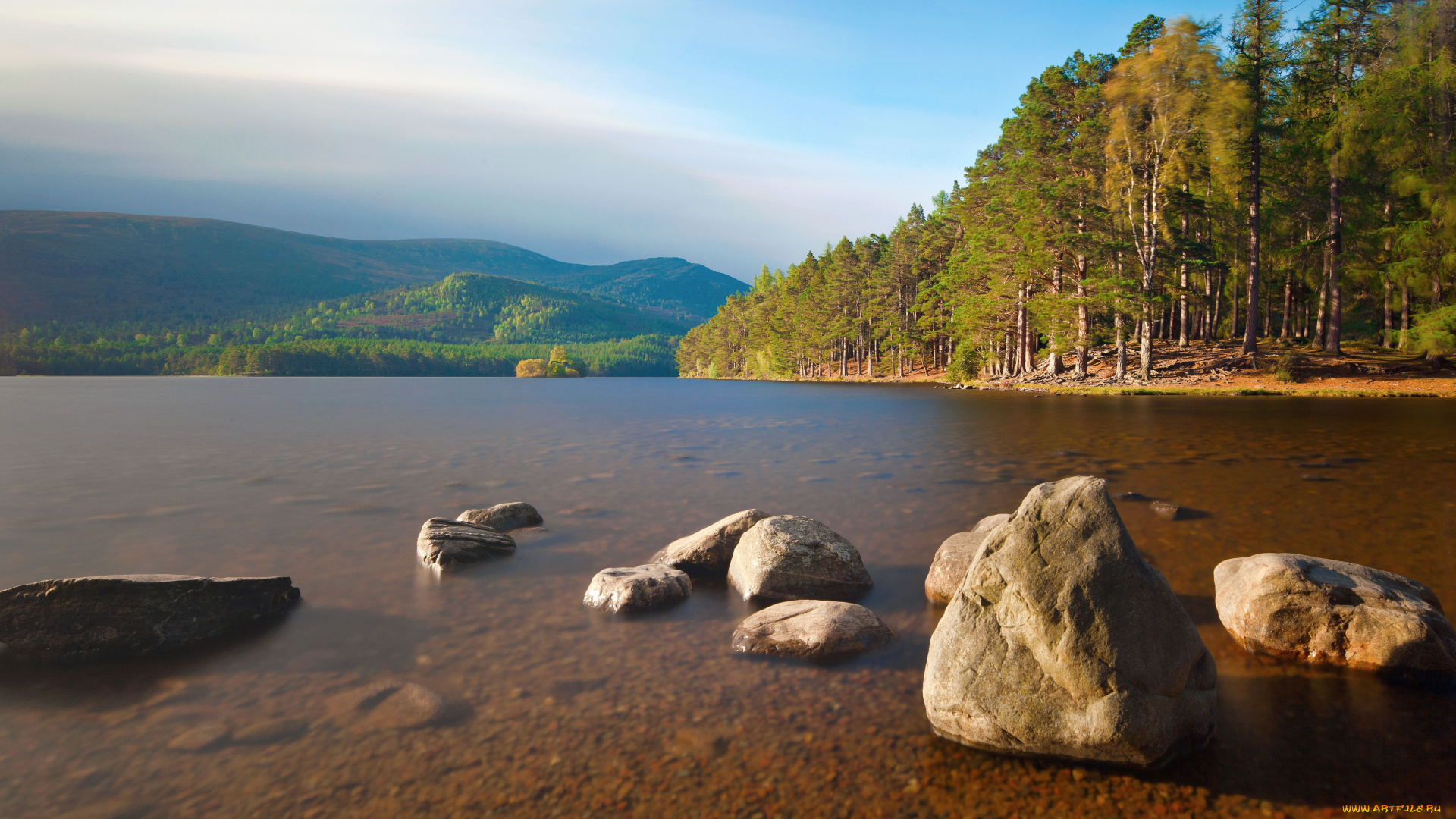 природа, реки, озера, деревья, камни, озеро