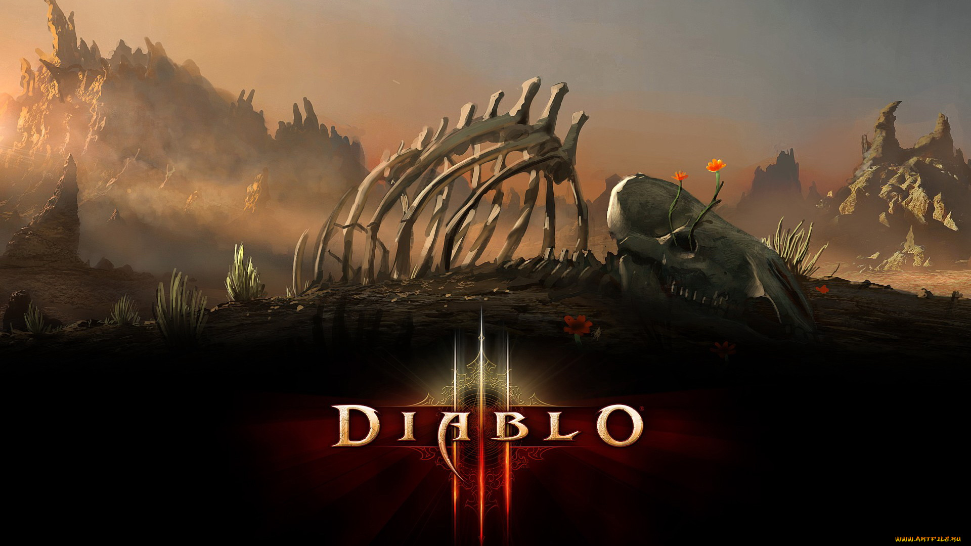 видео, игры, diablo, iii, череп, горы