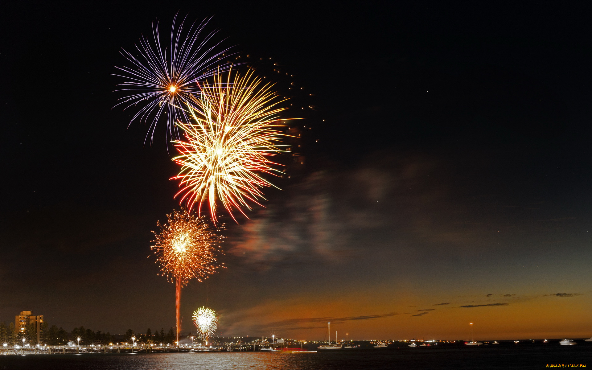 разное, салюты, фейерверки, вечер, облака