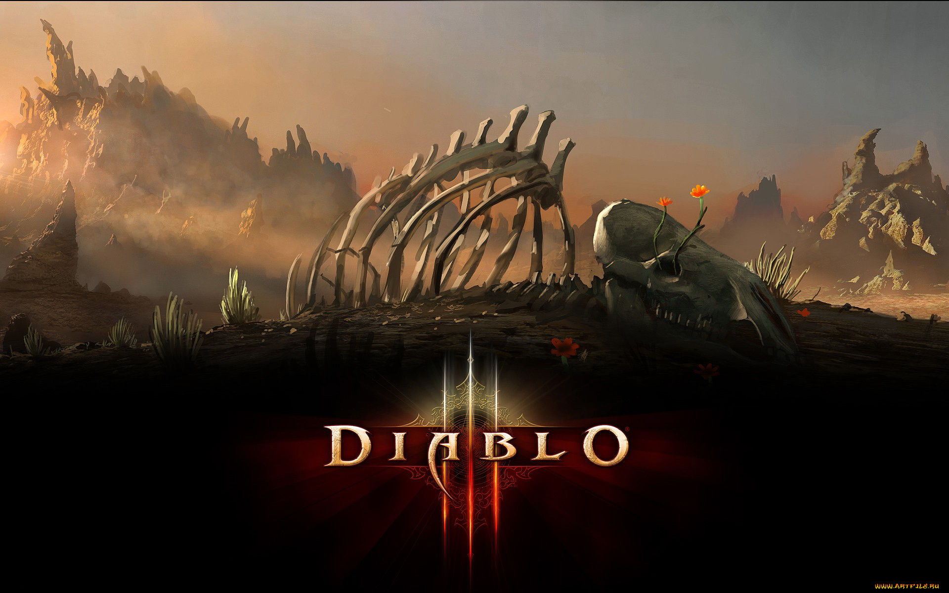 видео, игры, diablo, iii, череп, горы