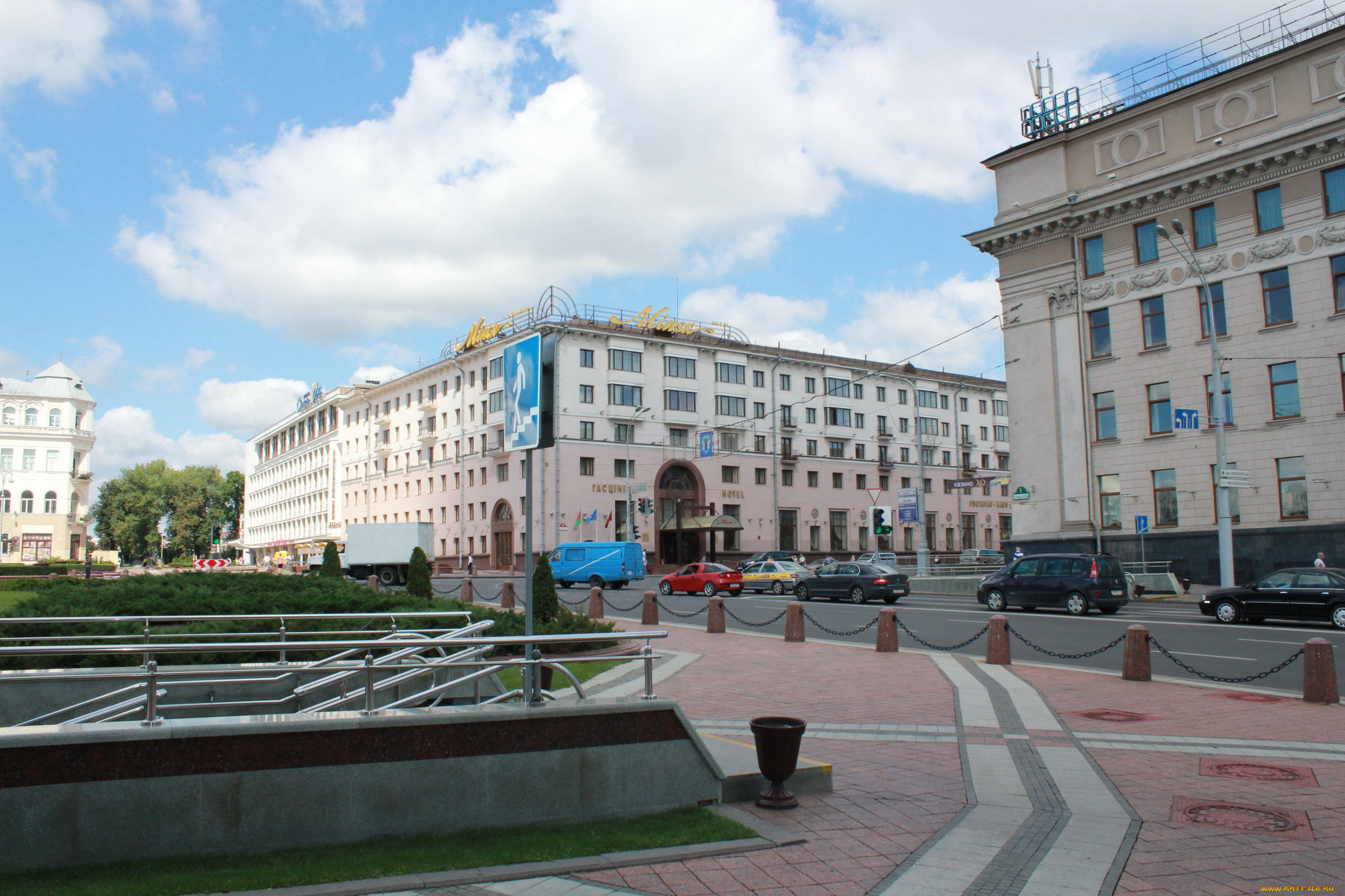 минск, города, беларусь, подземный, переход, здания, автомобили