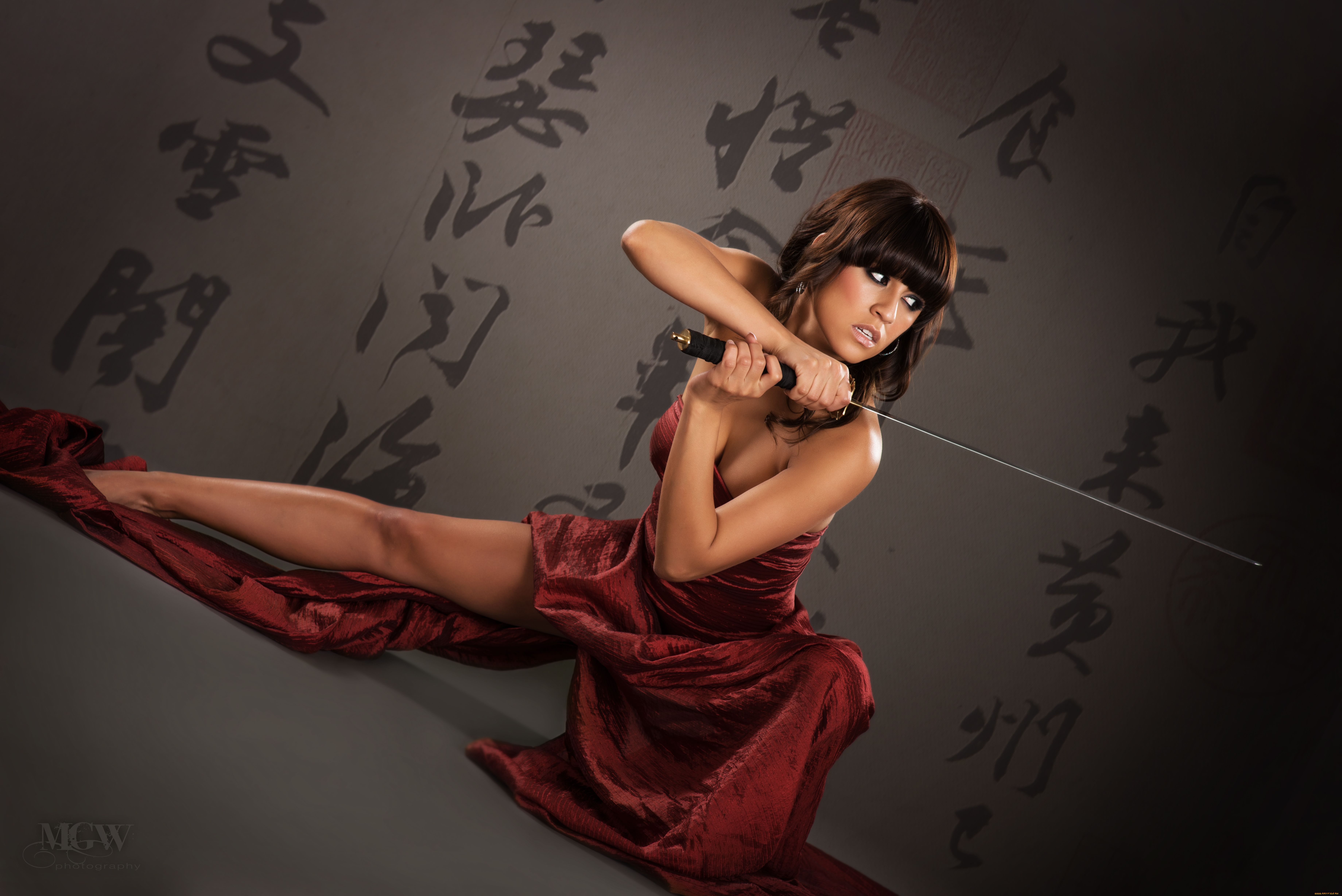 -Unsort, Брюнетки, Шатенки, девушки, unsort, брюнетки, шатенки, меч, сабля, катана, иероглифы