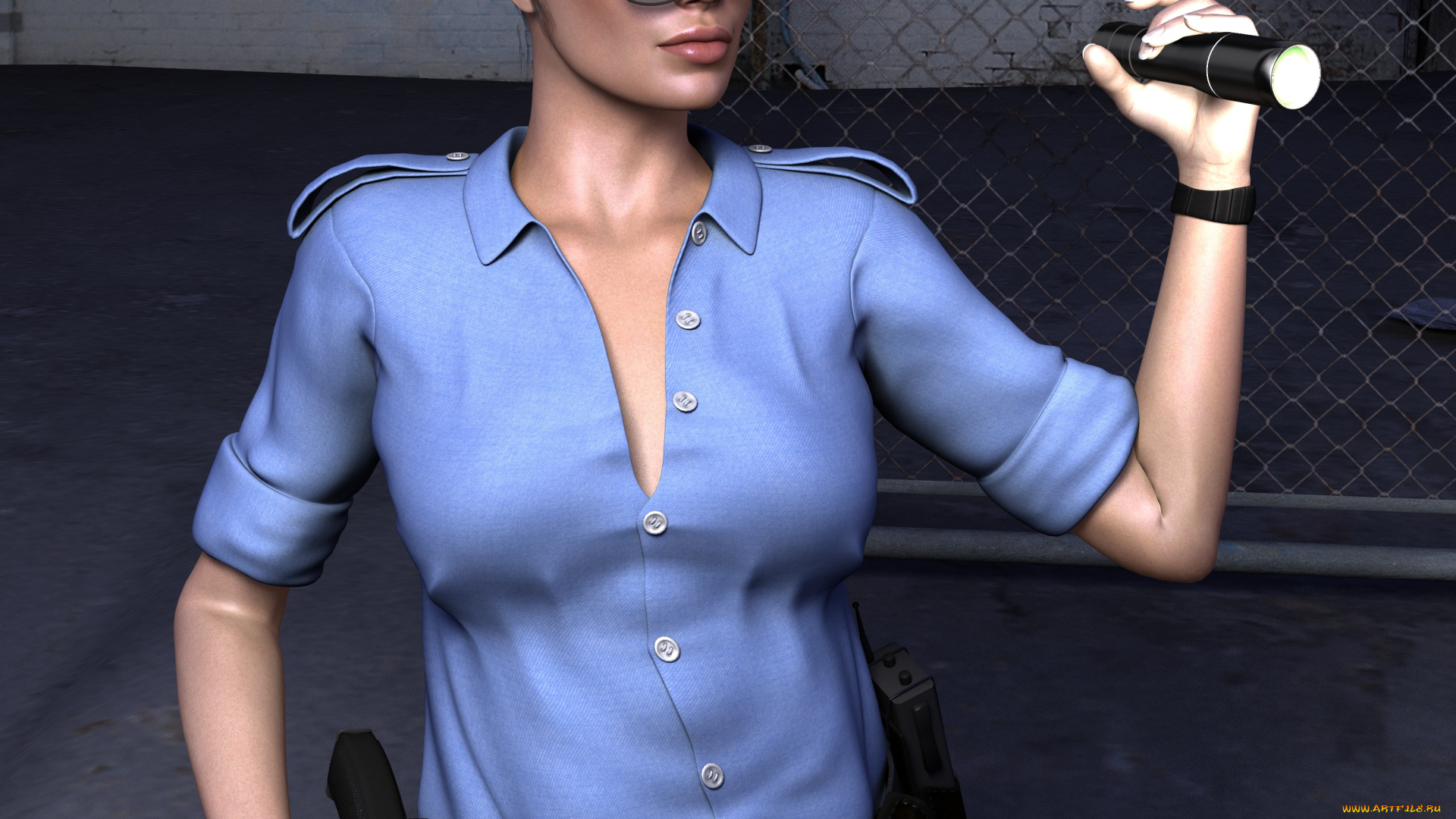 3д, графика, people, , люди, полицейский, девушка, фонарик