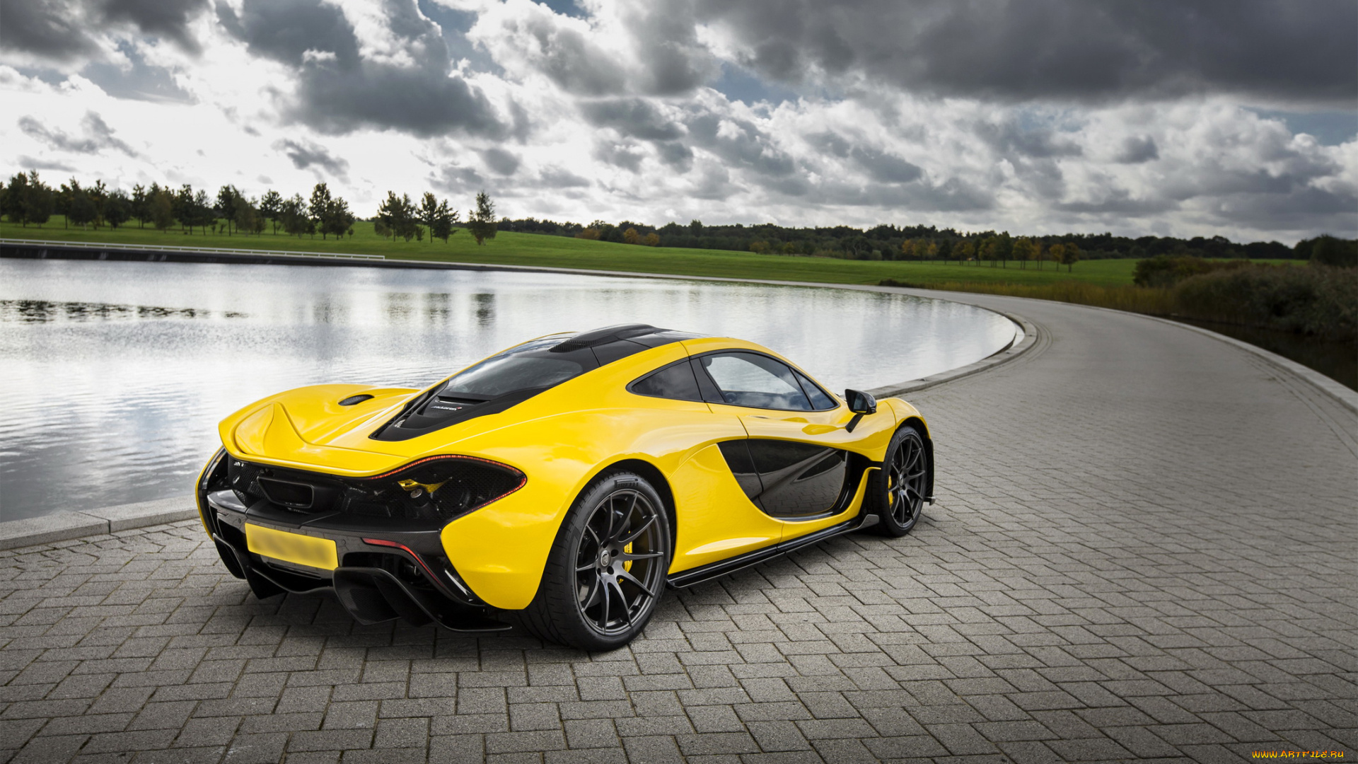 автомобили, mclaren, пруд, желтый, p1