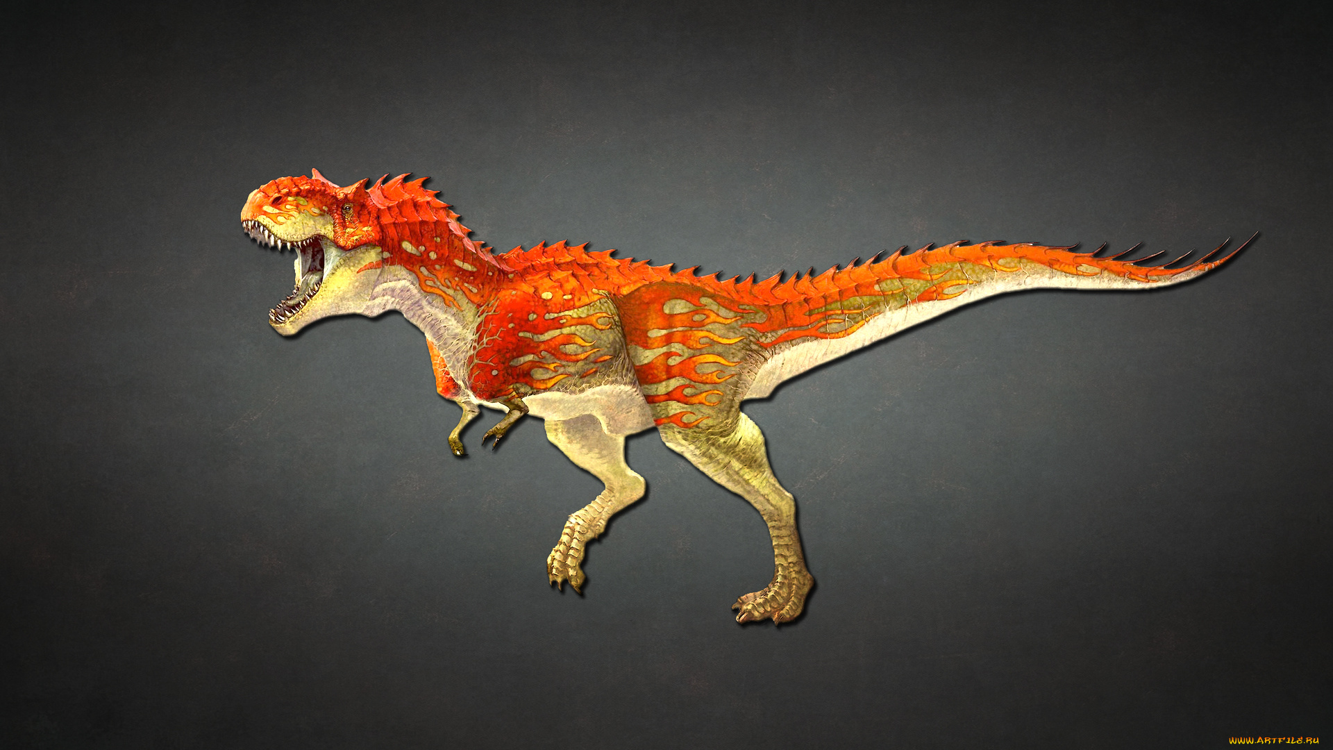 динозавр, рисованные, животные, , доисторические, красный, динозар, темный, фон, dinosaur