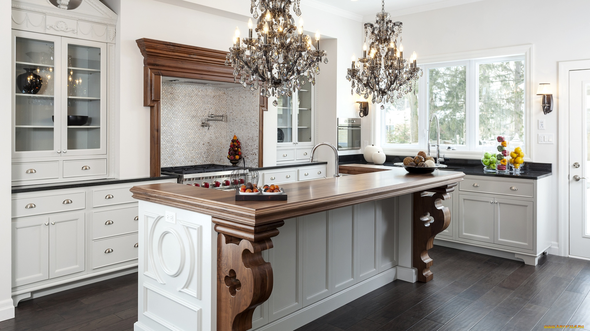 интерьер, кухня, люстры, стол