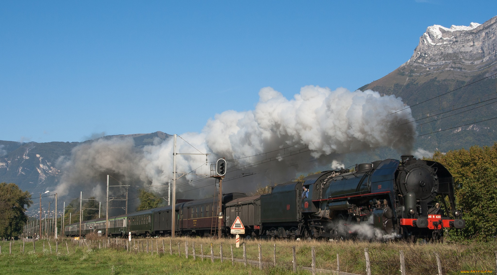 техника, паровозы, железная, дорога, рельсы, паровоз, вагоны, пассажирский, состав