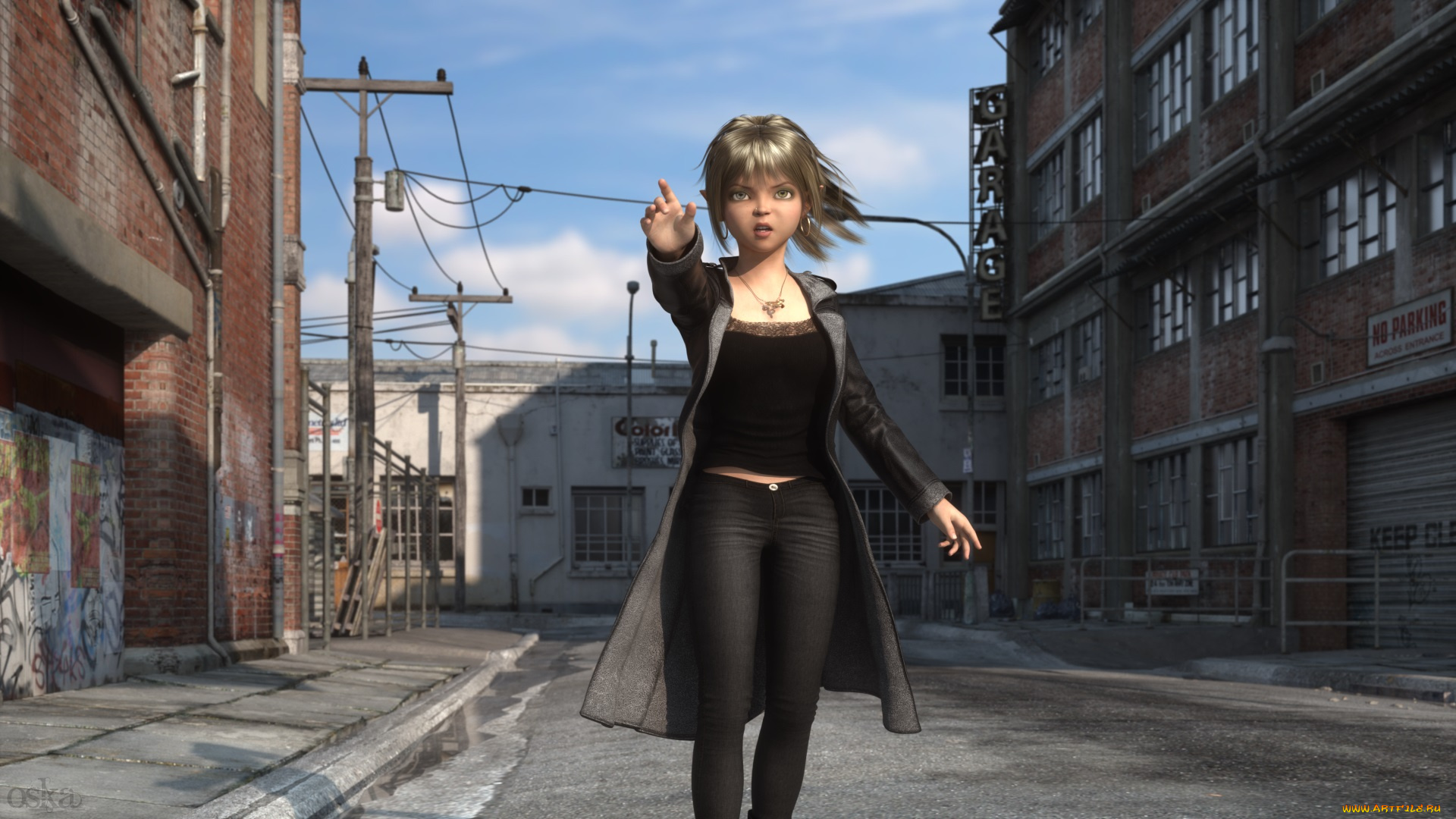 3д, графика, эльфы, , elves, улица, взгляд, фон, эльфийка