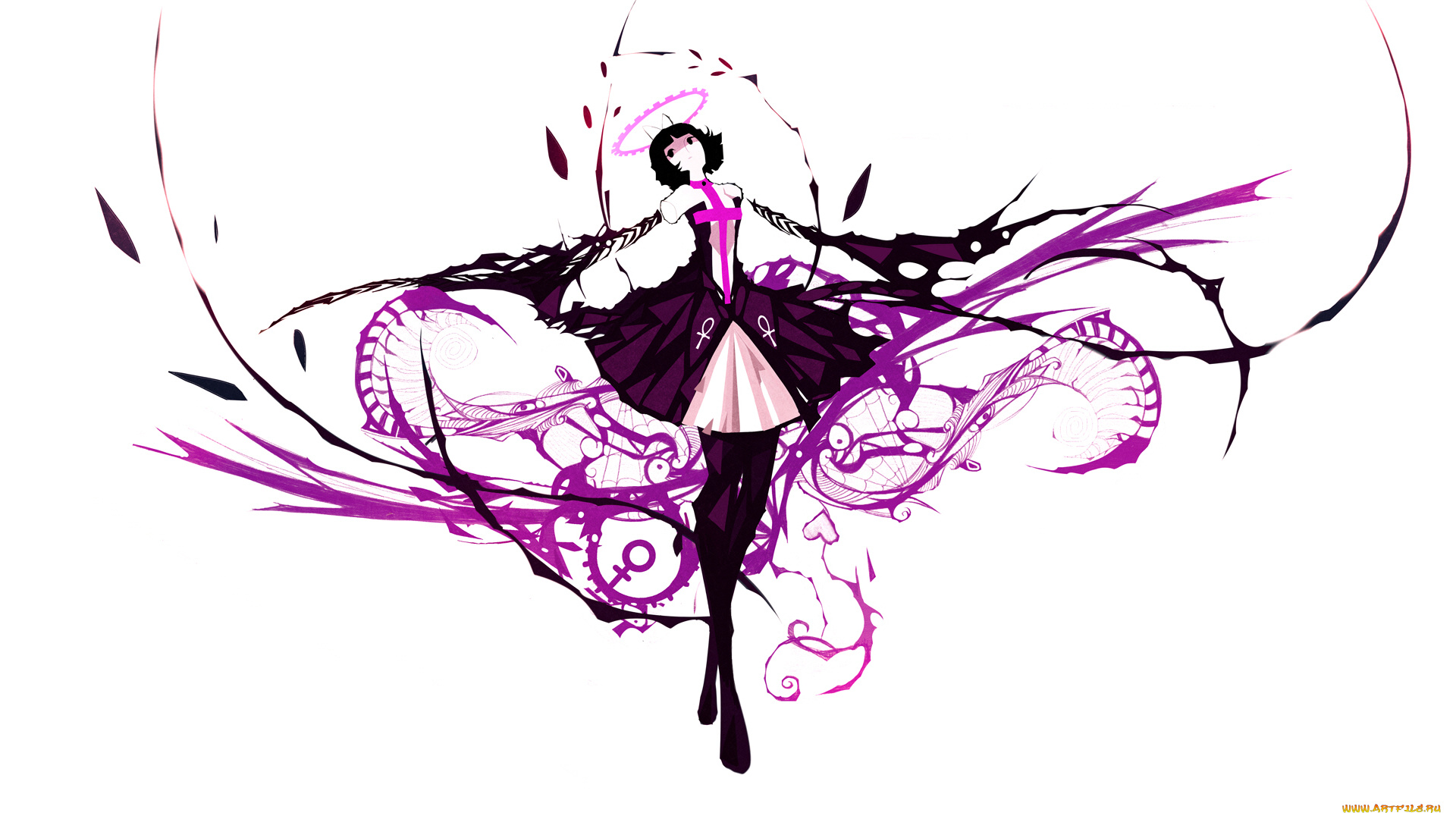 аниме, ангелы, , демоны, абстракция, фон, девушка