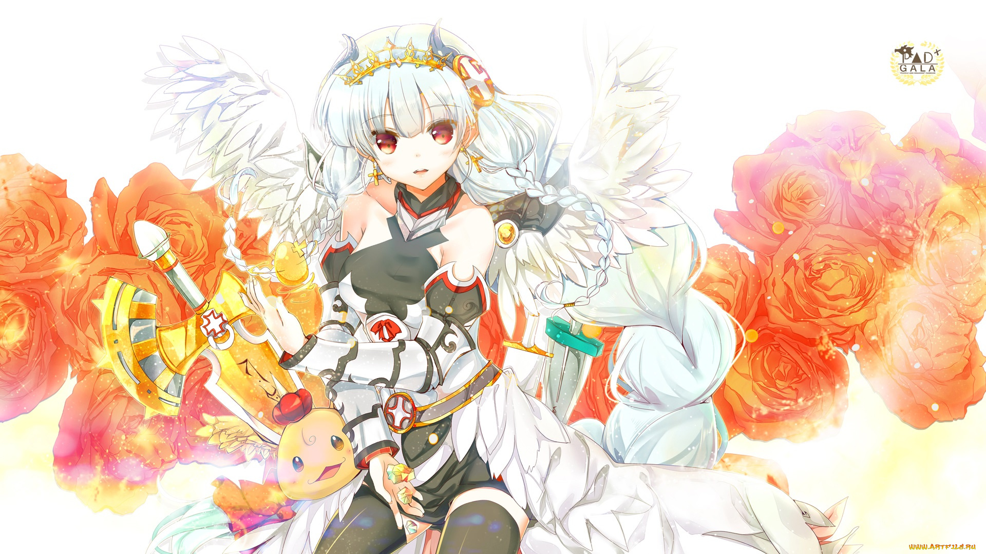 аниме, ангелы, , демоны, девушка, арт, heco, mama, взгляд, крылья, животные