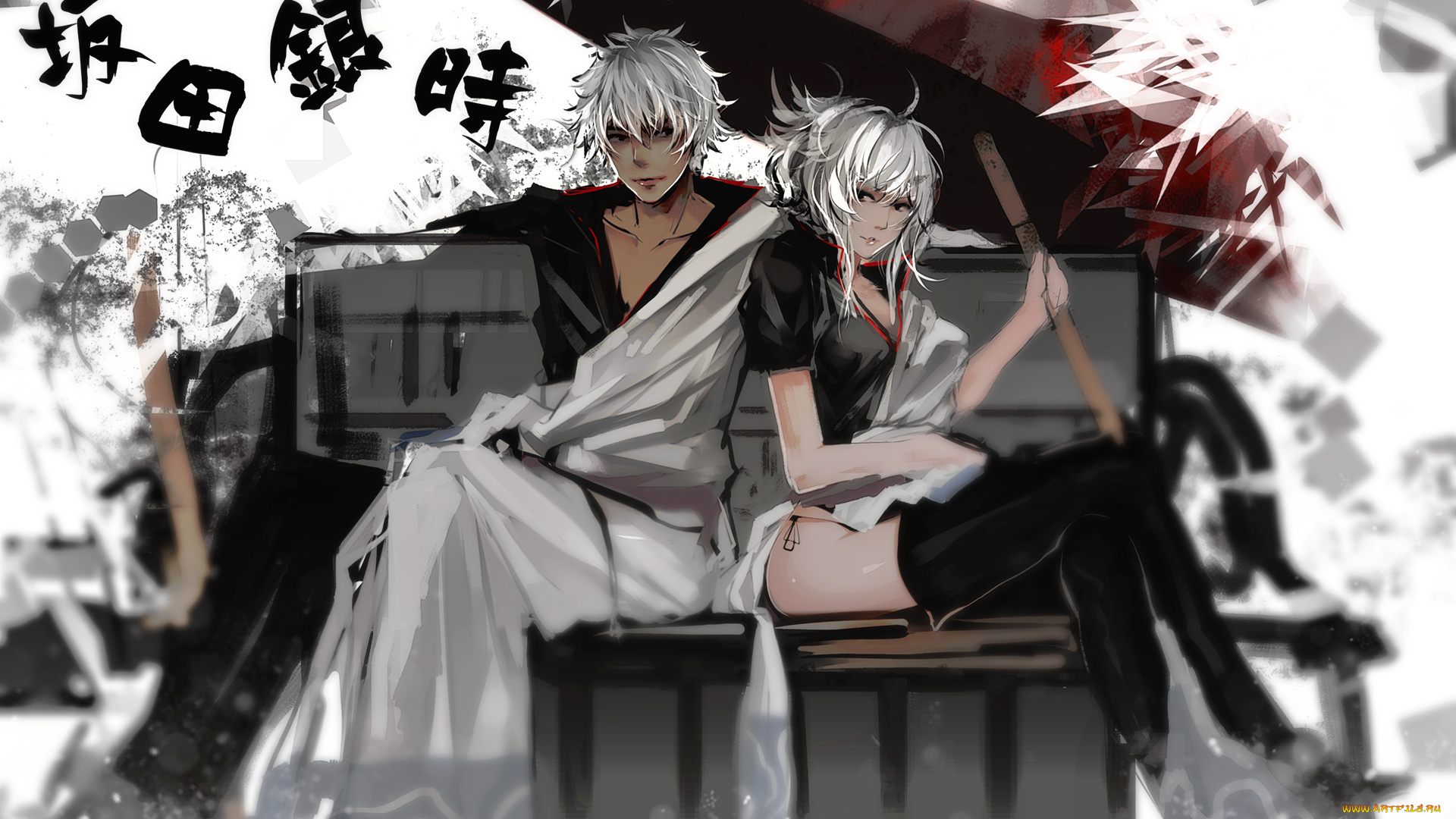 аниме, gintama, девушка, парень, арт, гинтоки, саката, гинтама