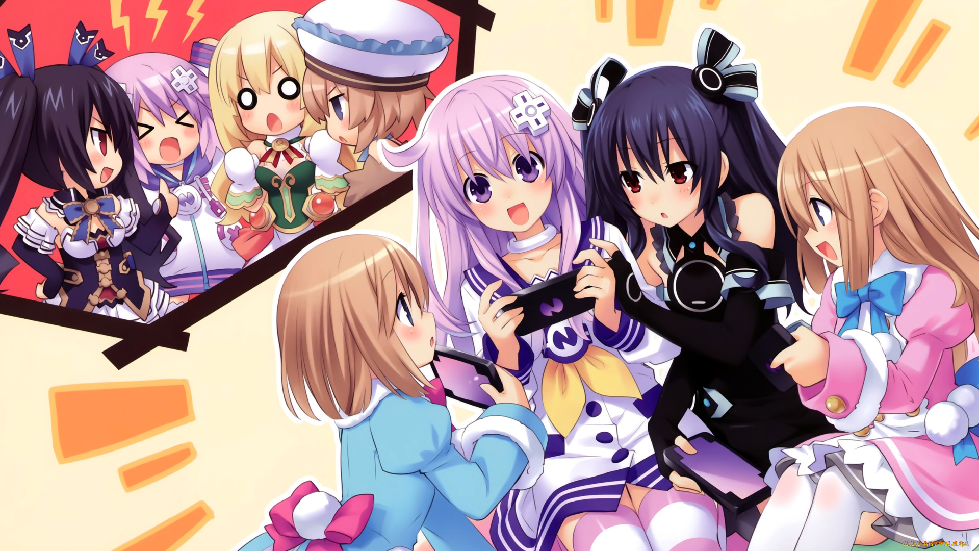 аниме, hyperdimension, neptunia, девушки, взгляд, игра, psp, телефон