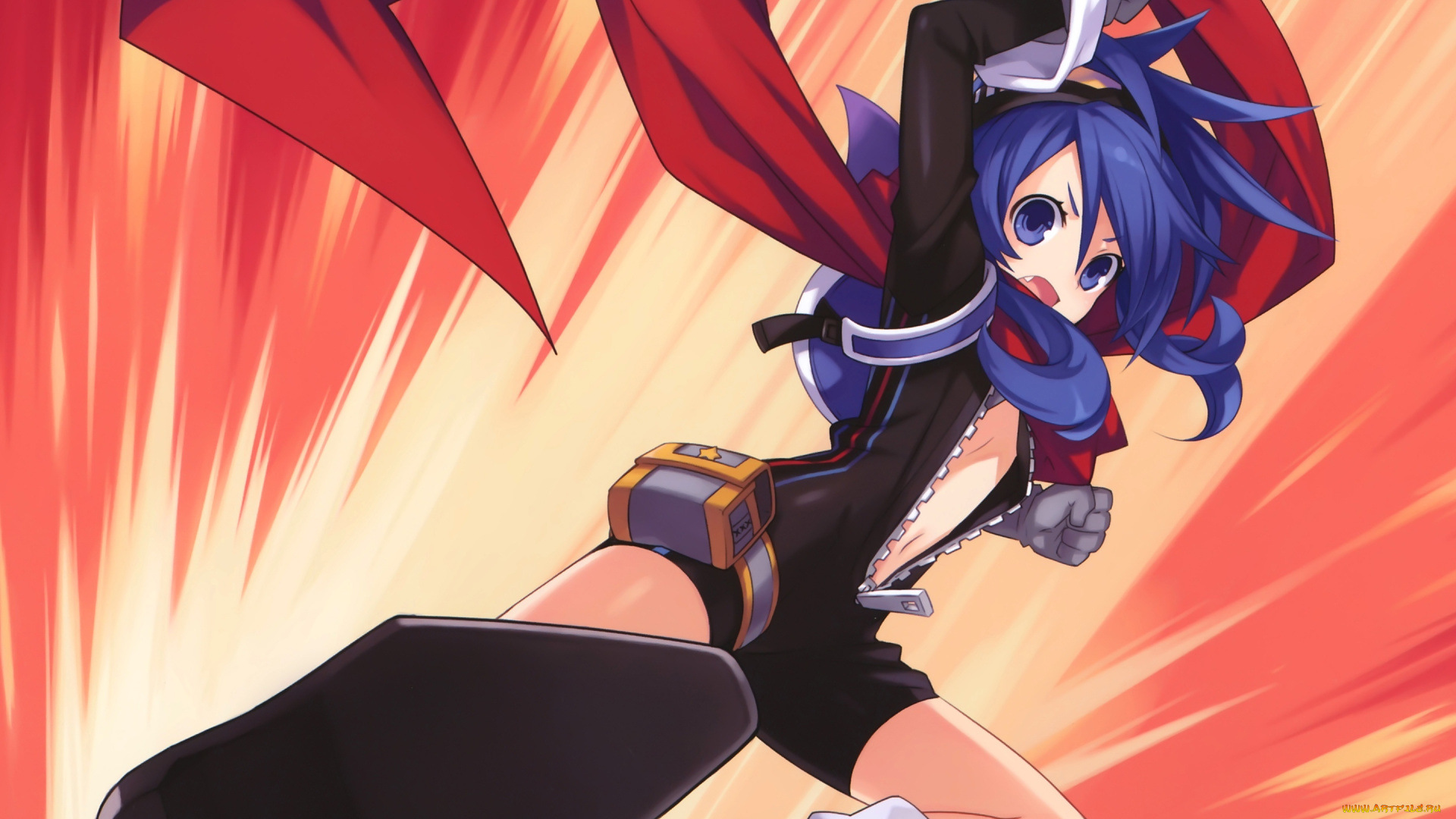 аниме, hyperdimension, neptunia, фон, девочка, костюм, удар, прыжок