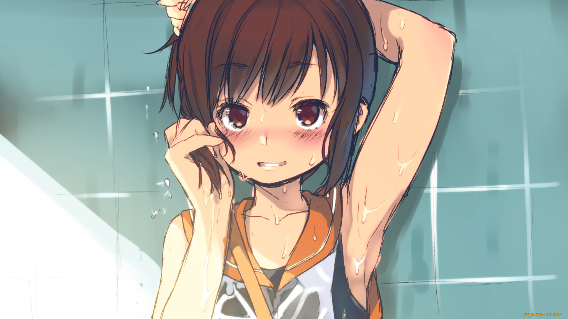 аниме, kantai, collection, взгляд, арт, девушка, шатенка, skull-03, kancolle, i-401, kantai, collection