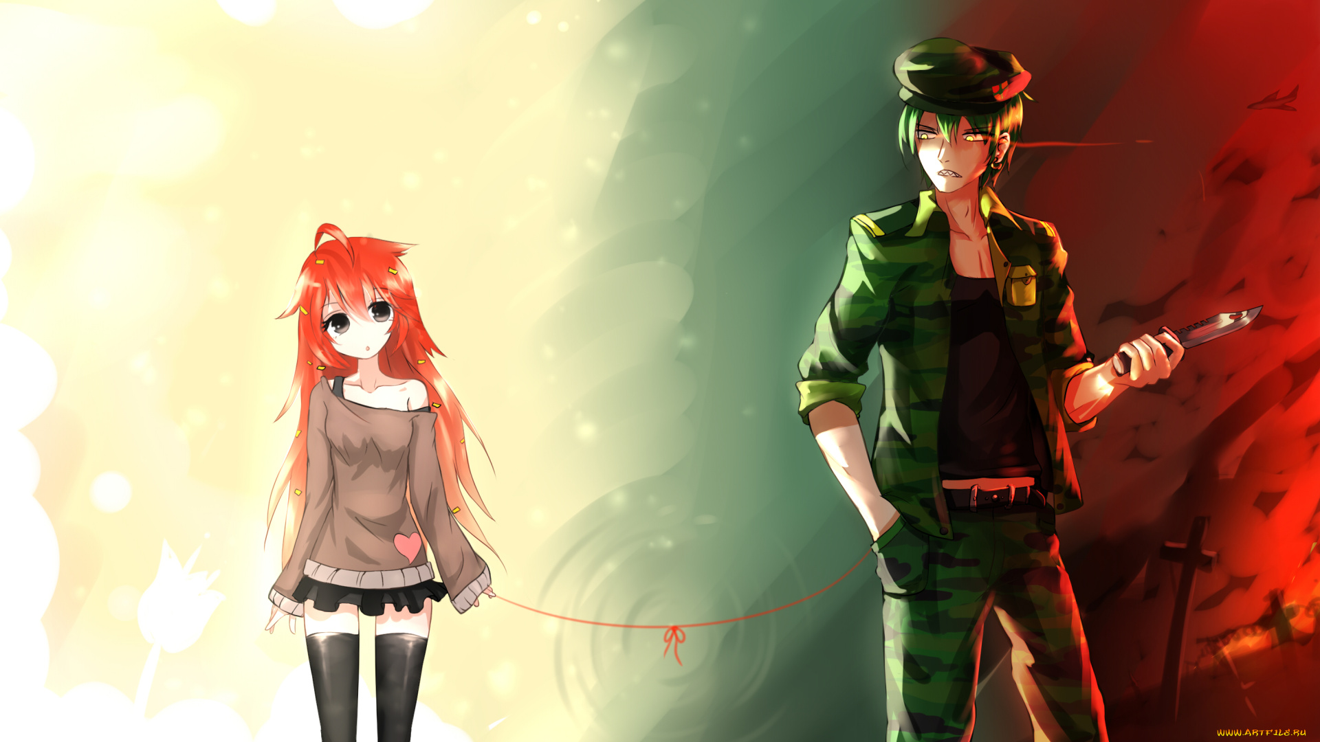 аниме, оружие, , техника, , технологии, арт, sen, ya, flippy, девушка, парень, flaky, happy, tree, friends