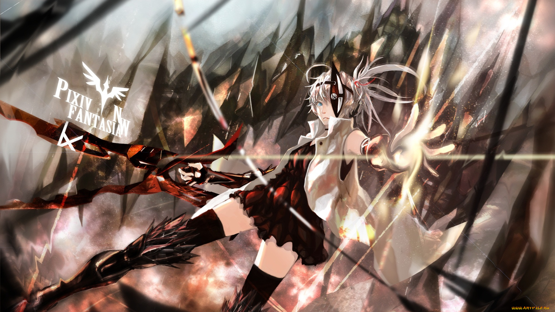 аниме, pixiv, fantasia, девушка, рука, огонь, pixiv, fantasia, арт, kxxxxxxxxxxx