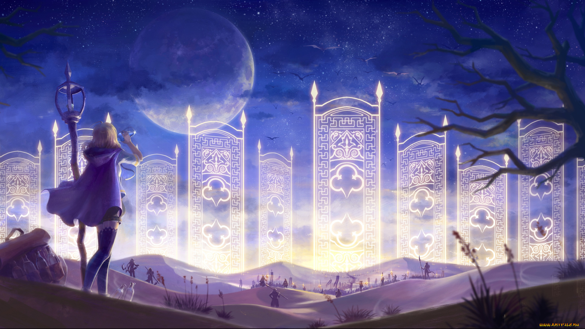 аниме, pixiv, fantasia, ночь, девушка, арт, g, tong, pixiv, fantasia