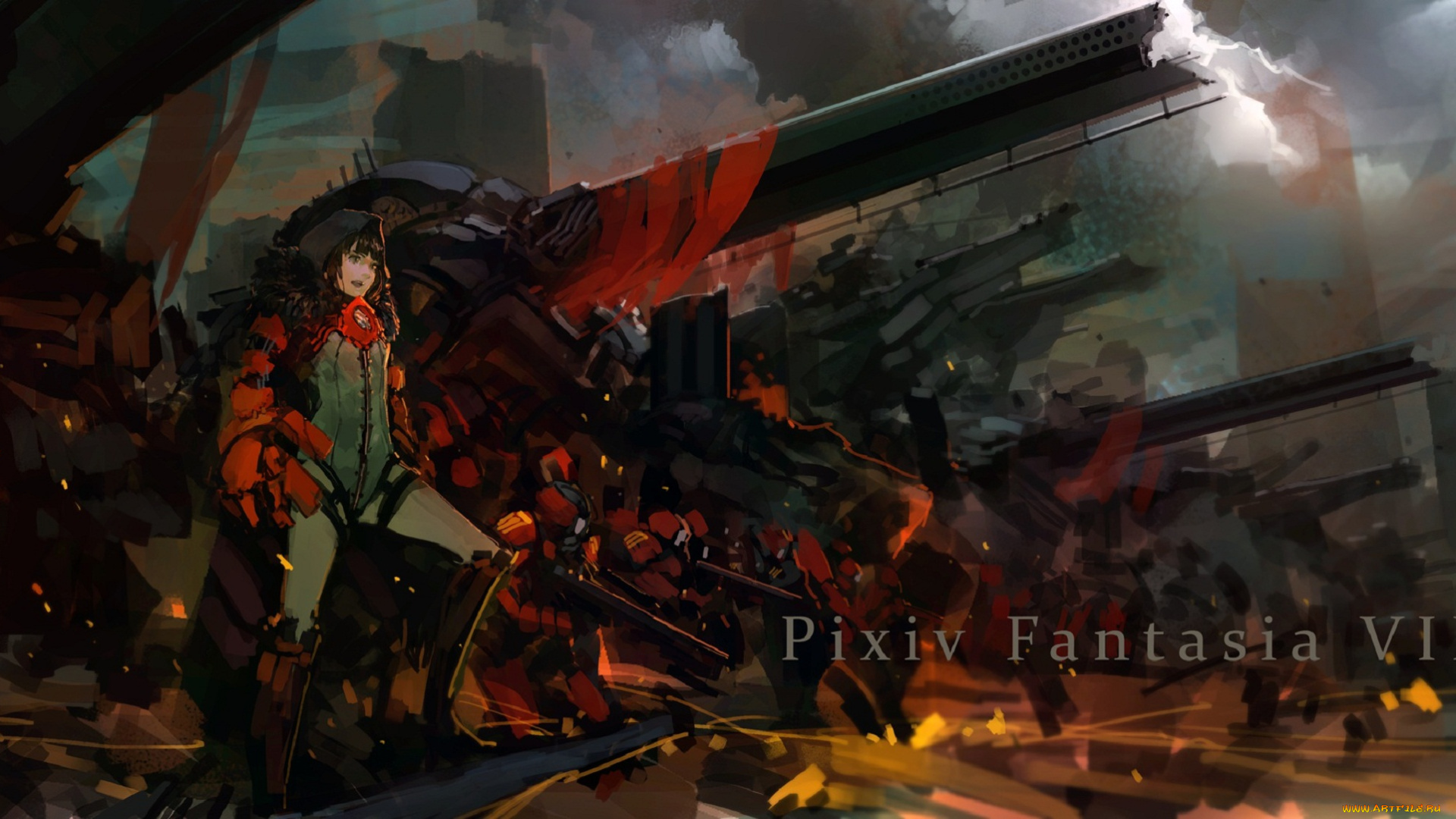 аниме, pixiv, fantasia, pixiv, fantasia, киборг, девушка, blueman, арт