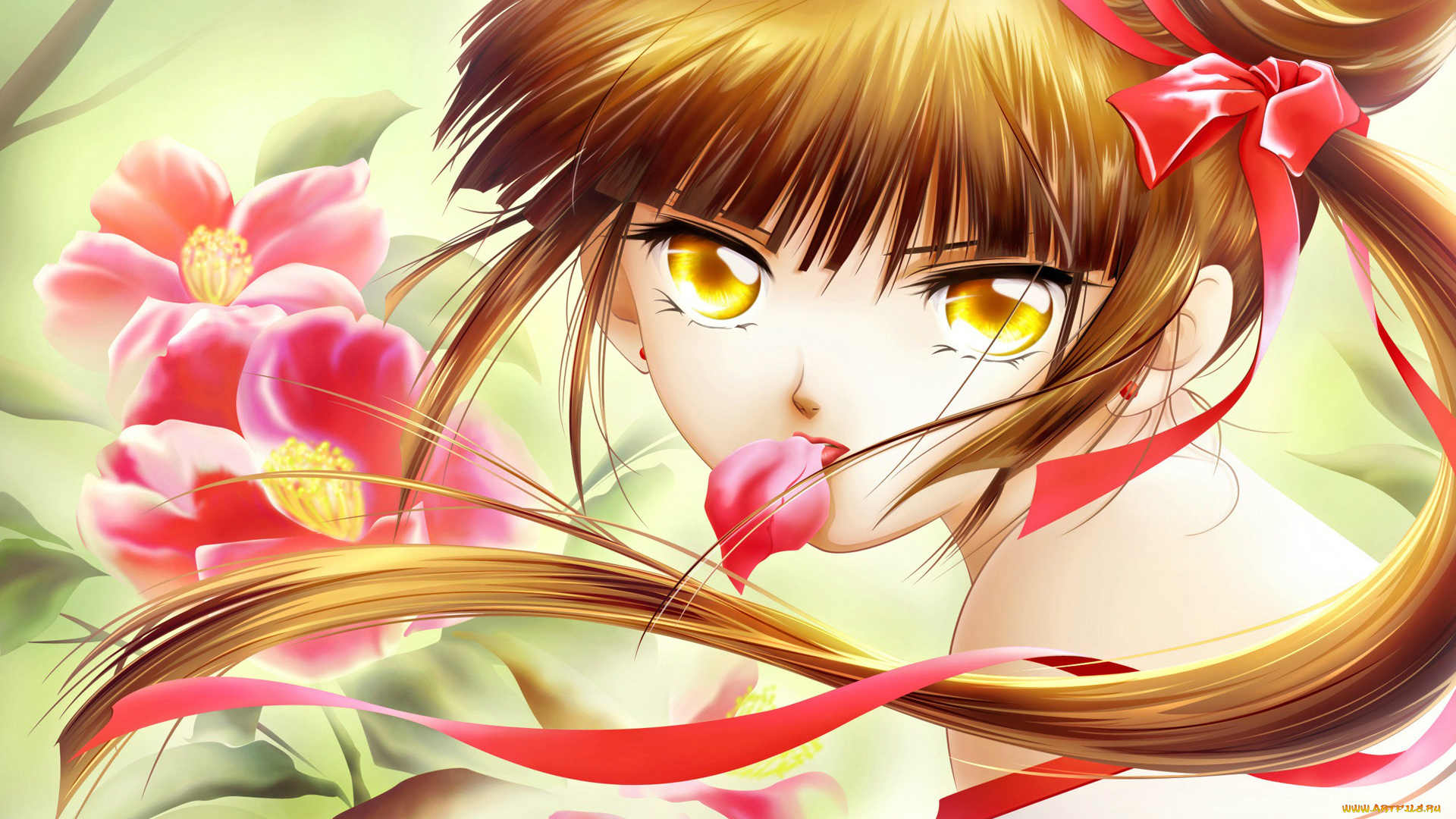 аниме, vampire, princess, miyu, цветы, ленточка, волосы, взгляд, лицо, девушка, принцесса, vampire, princess, miyu