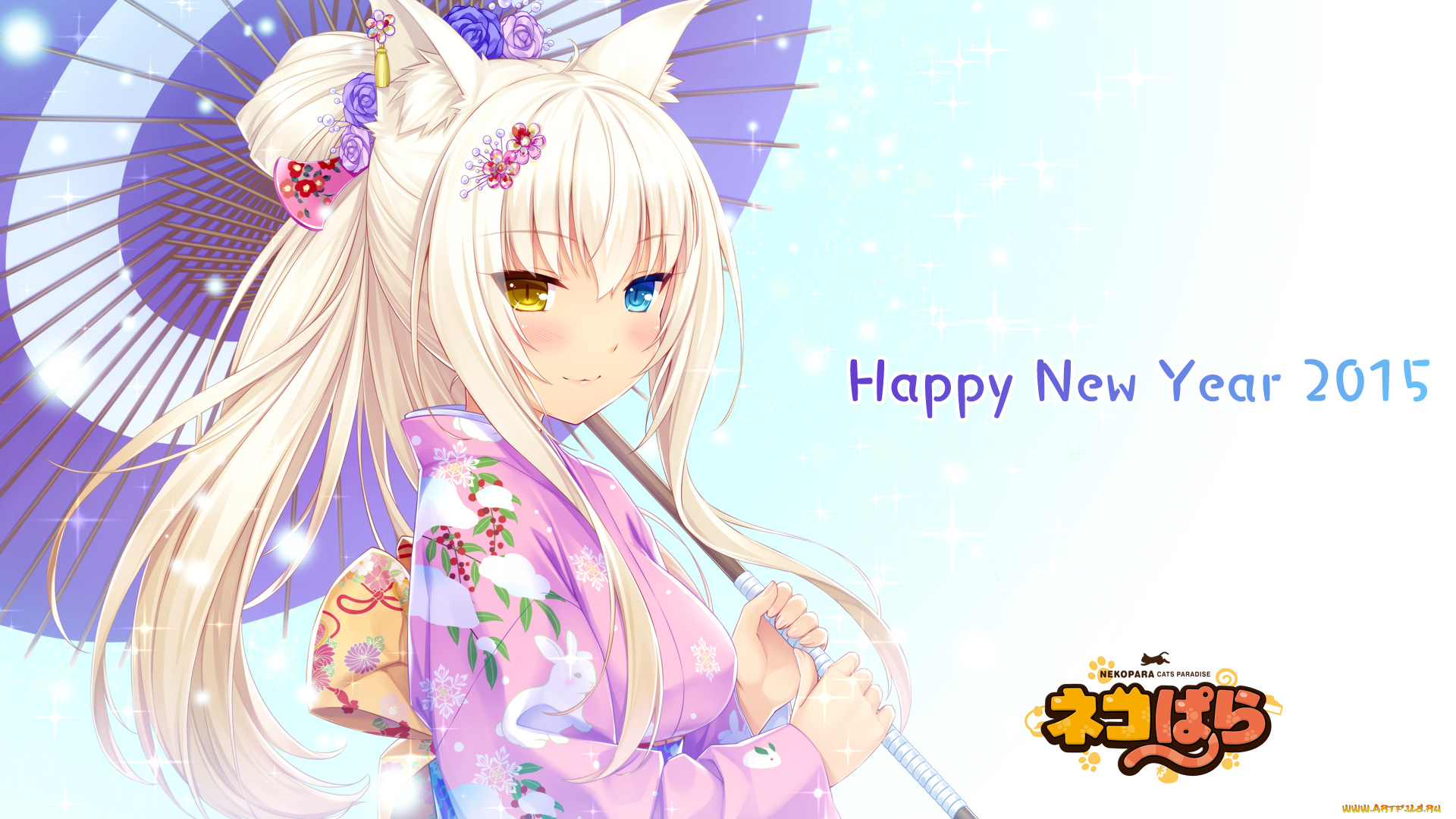 аниме, зима, , новый, год, , рождество, разные, глаза, девушка, арт, sayori, coconut, nekopara, ушки, взгляд, зонтик