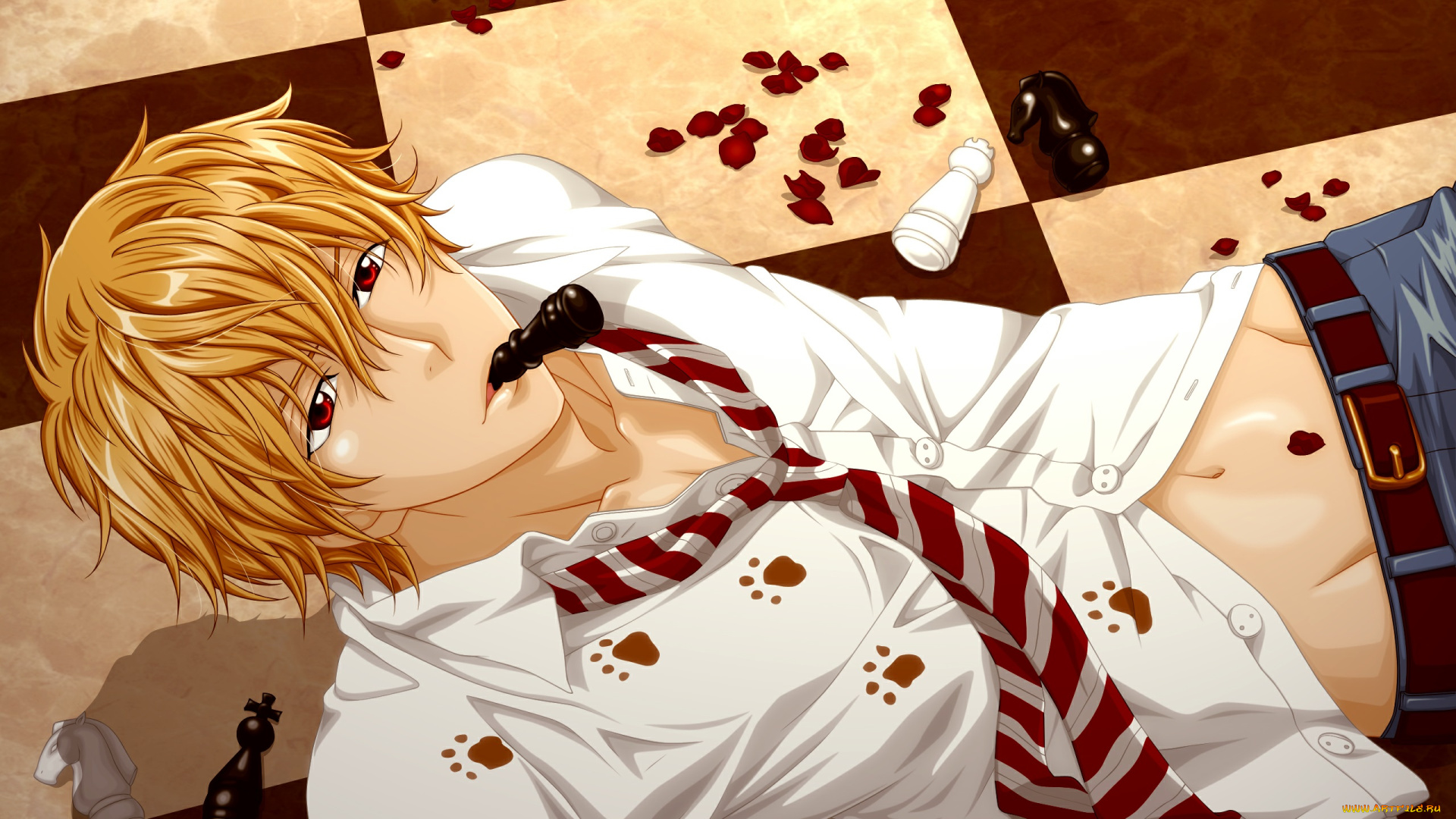 ookami, shoujo, to, kuro, ouji, аниме, unknown, , другое, шахматы, парень, рубашка, блондин, клетка, пресс