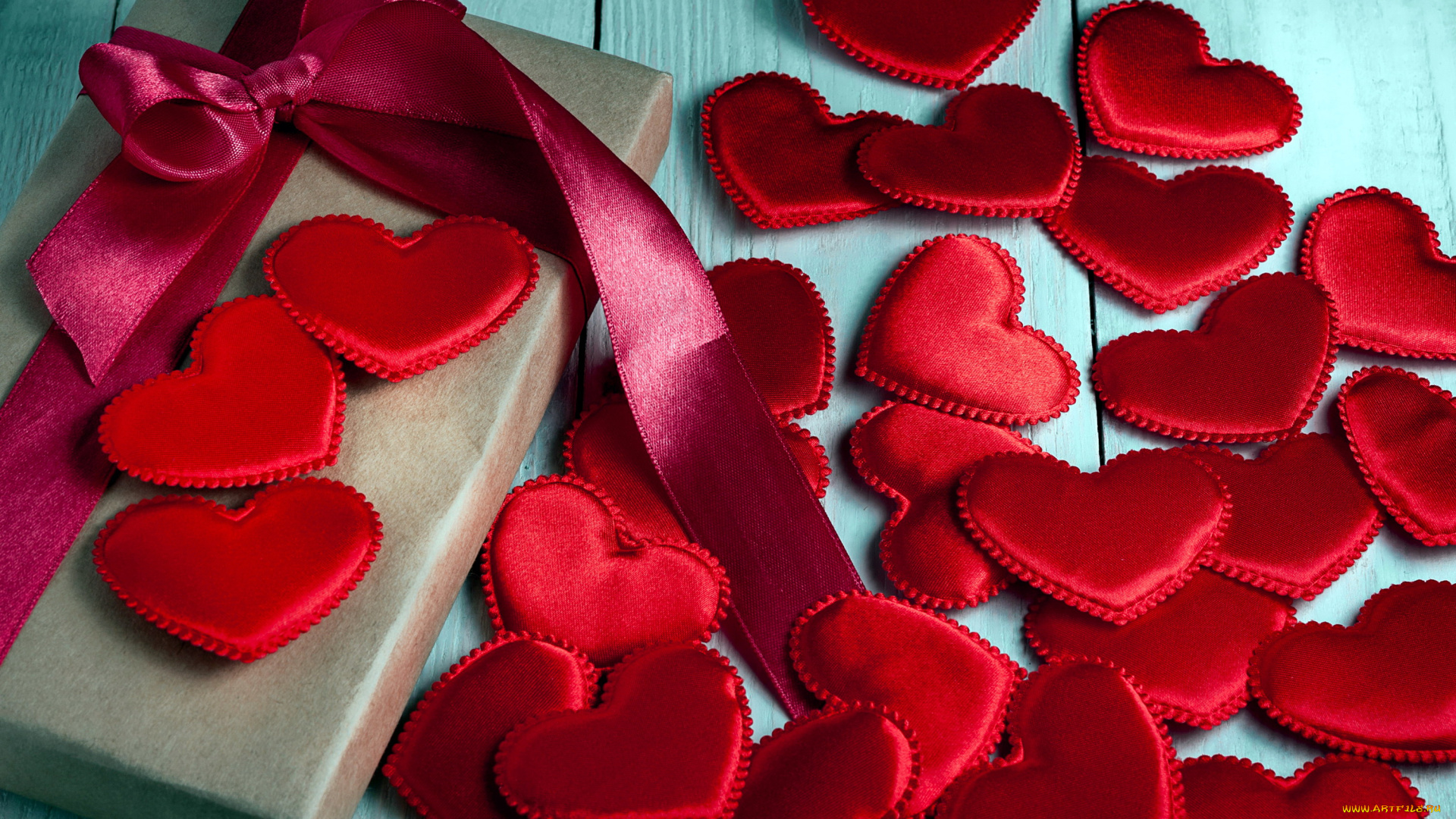 праздничные, день, святого, валентина, , сердечки, , любовь, подарок, сердечки, бант, лента