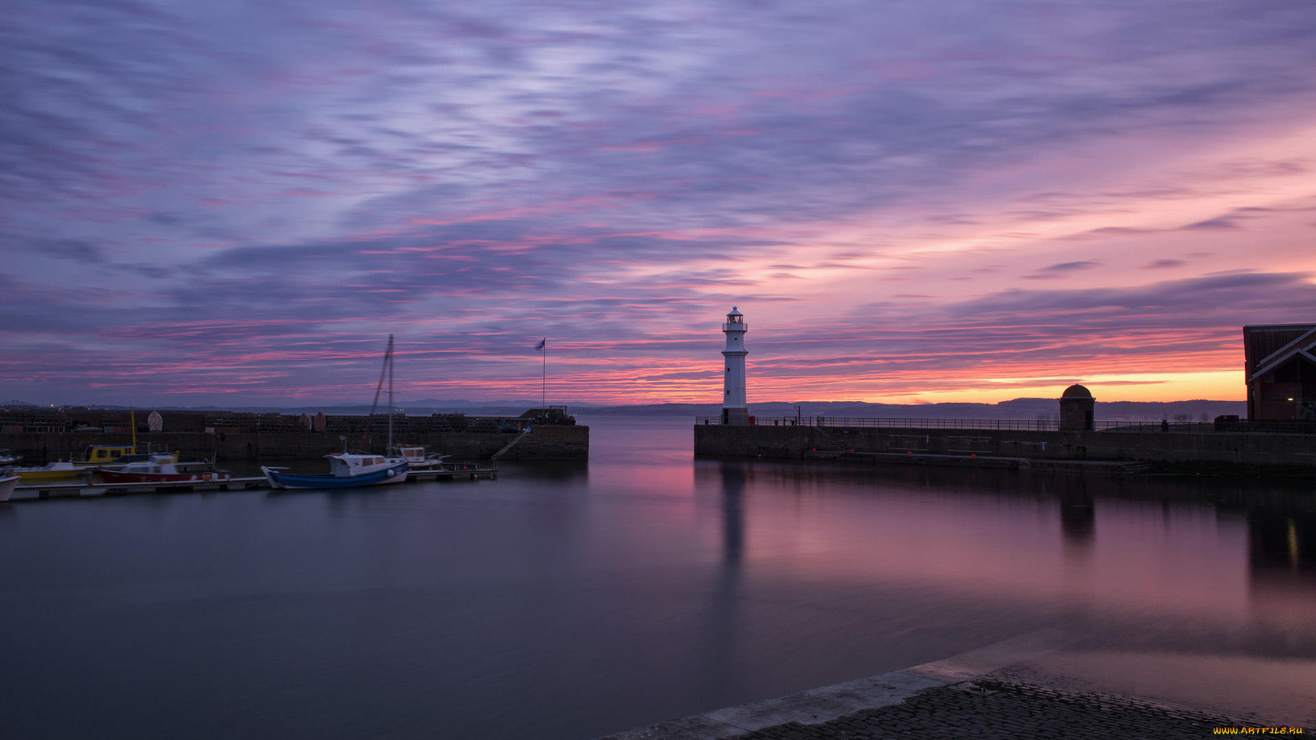 природа, маяки, облака, закат, шотландия, вечер, маяк, река, эдинбург, небо