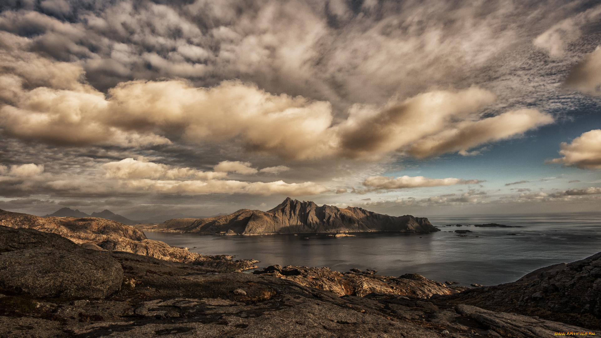 природа, побережье, океан, острова, облака