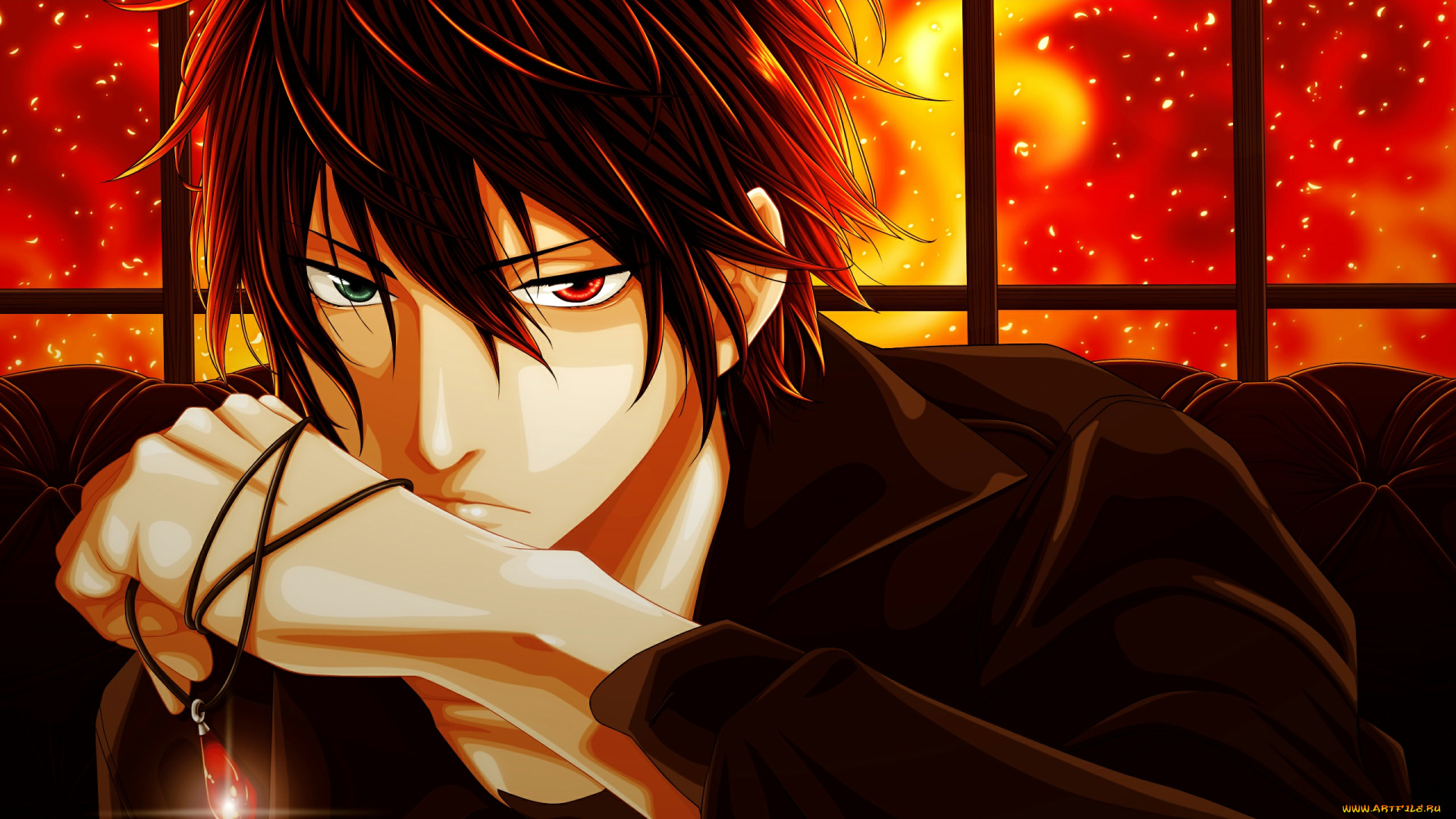 psychic, detective, yakumo, аниме, shinrei, tantei, yakumo, парень, кулон, глаз, закат, детектив, школьник