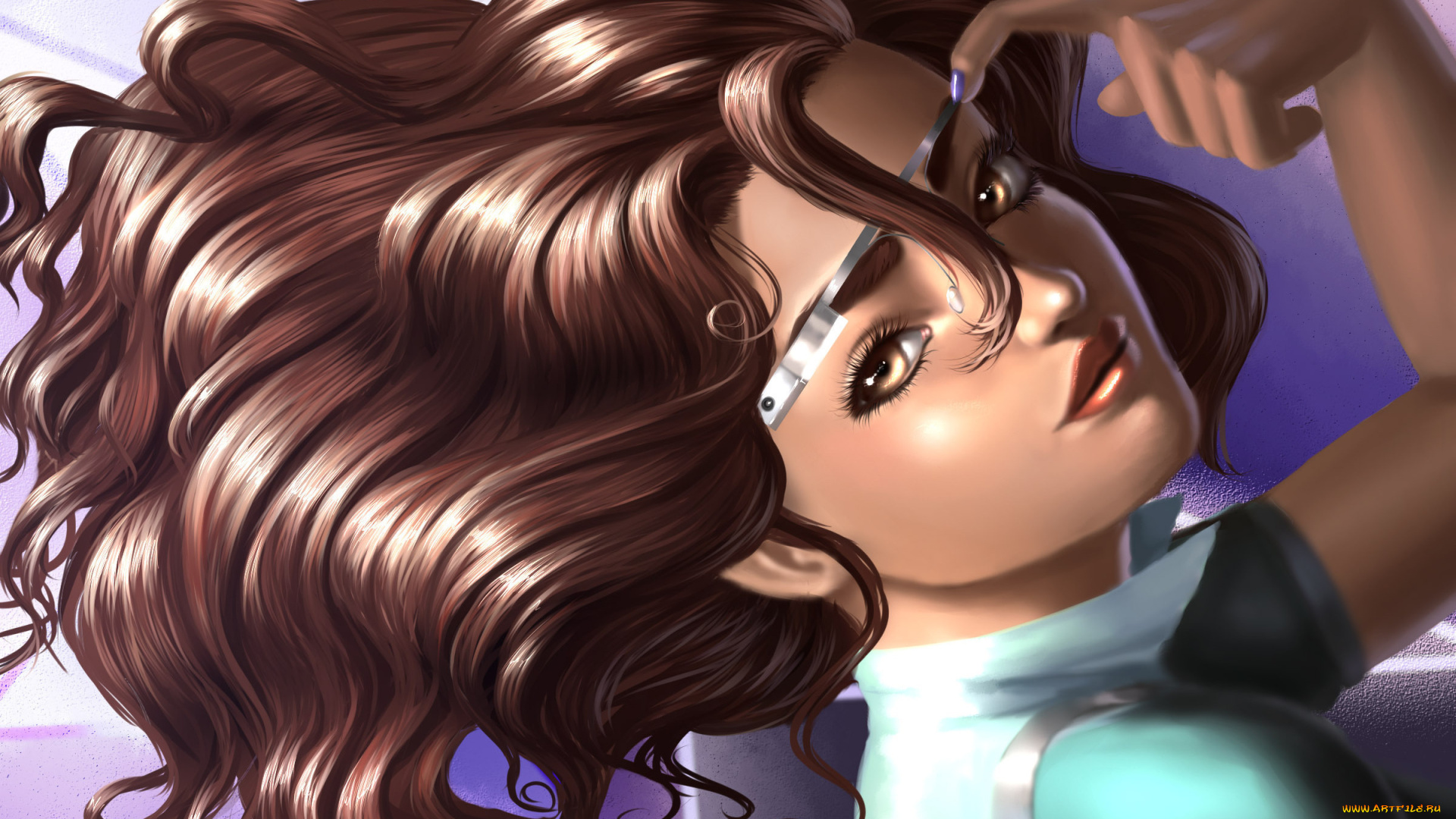 рисованное, люди, фон, металлический, ободок, взгляд, глаза, волосы, рука, девушка