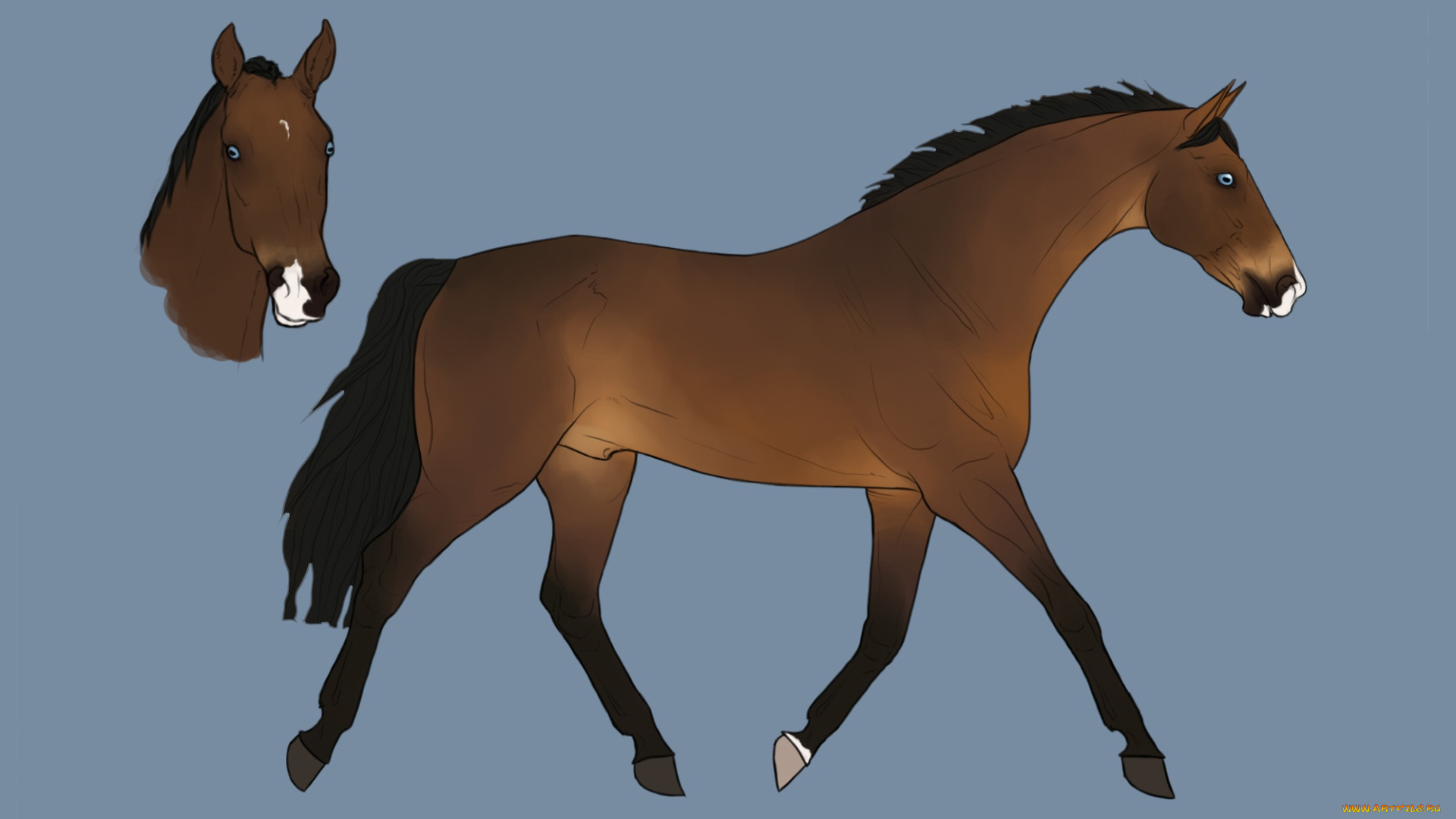 рисованное, животные, , лошади, фон, лошадь