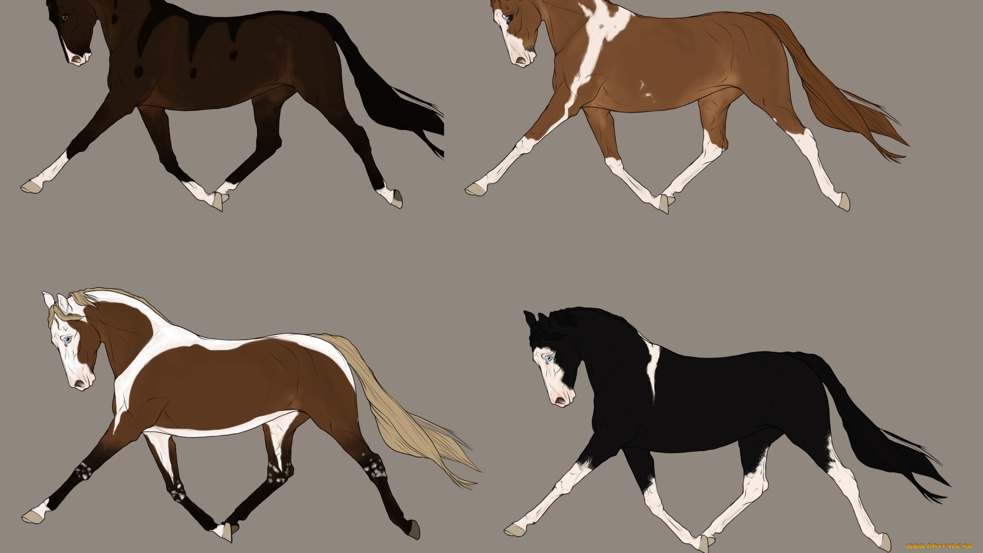 рисованное, животные, , лошади, фон, лошади