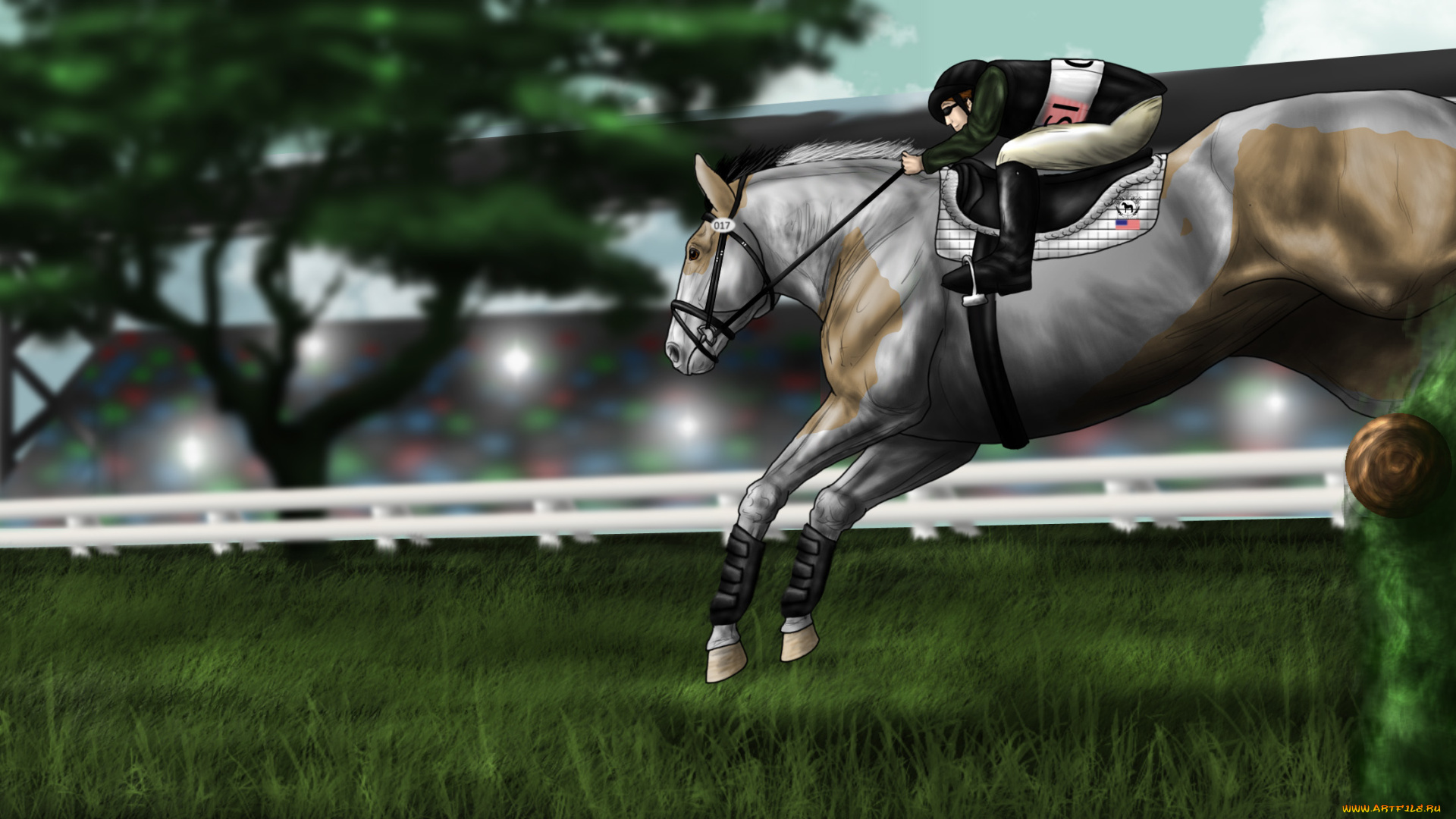 рисованное, животные, , лошади, ипподром, скачки, жокей, лошадь
