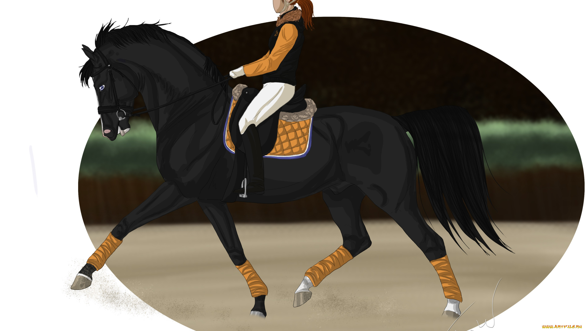 рисованное, животные, , лошади, жокей, лошадь, ипподром