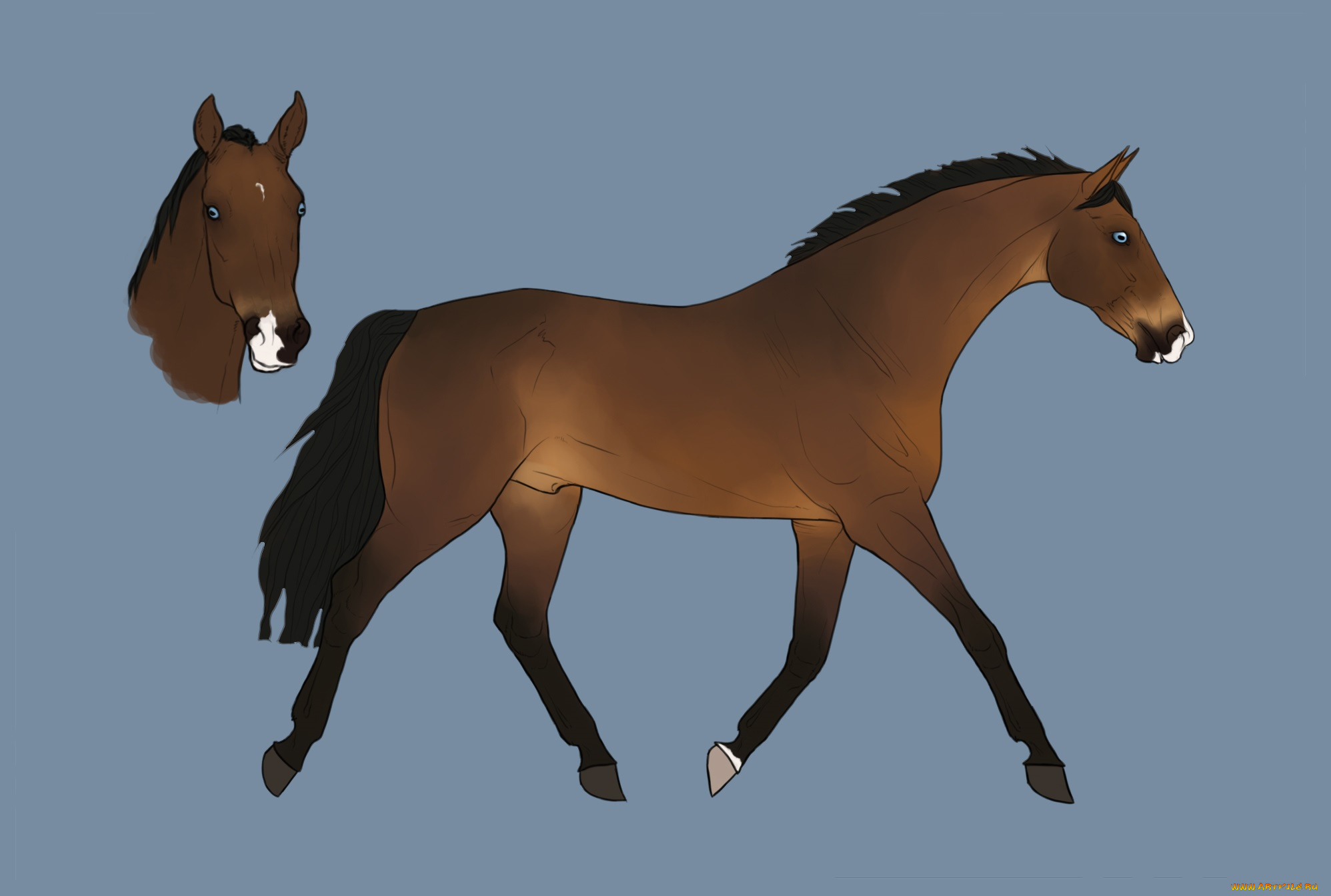 рисованное, животные, , лошади, фон, лошадь