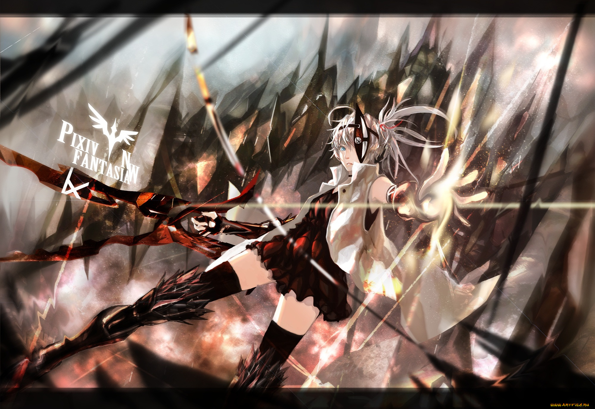 аниме, pixiv, fantasia, девушка, рука, огонь, pixiv, fantasia, арт, kxxxxxxxxxxx