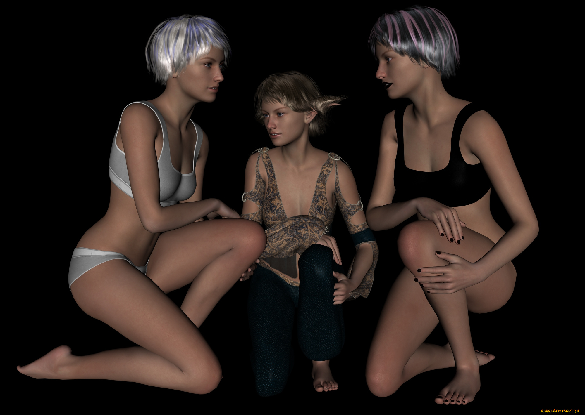 3д, графика, люди, , people, девушки, взгляд, фон