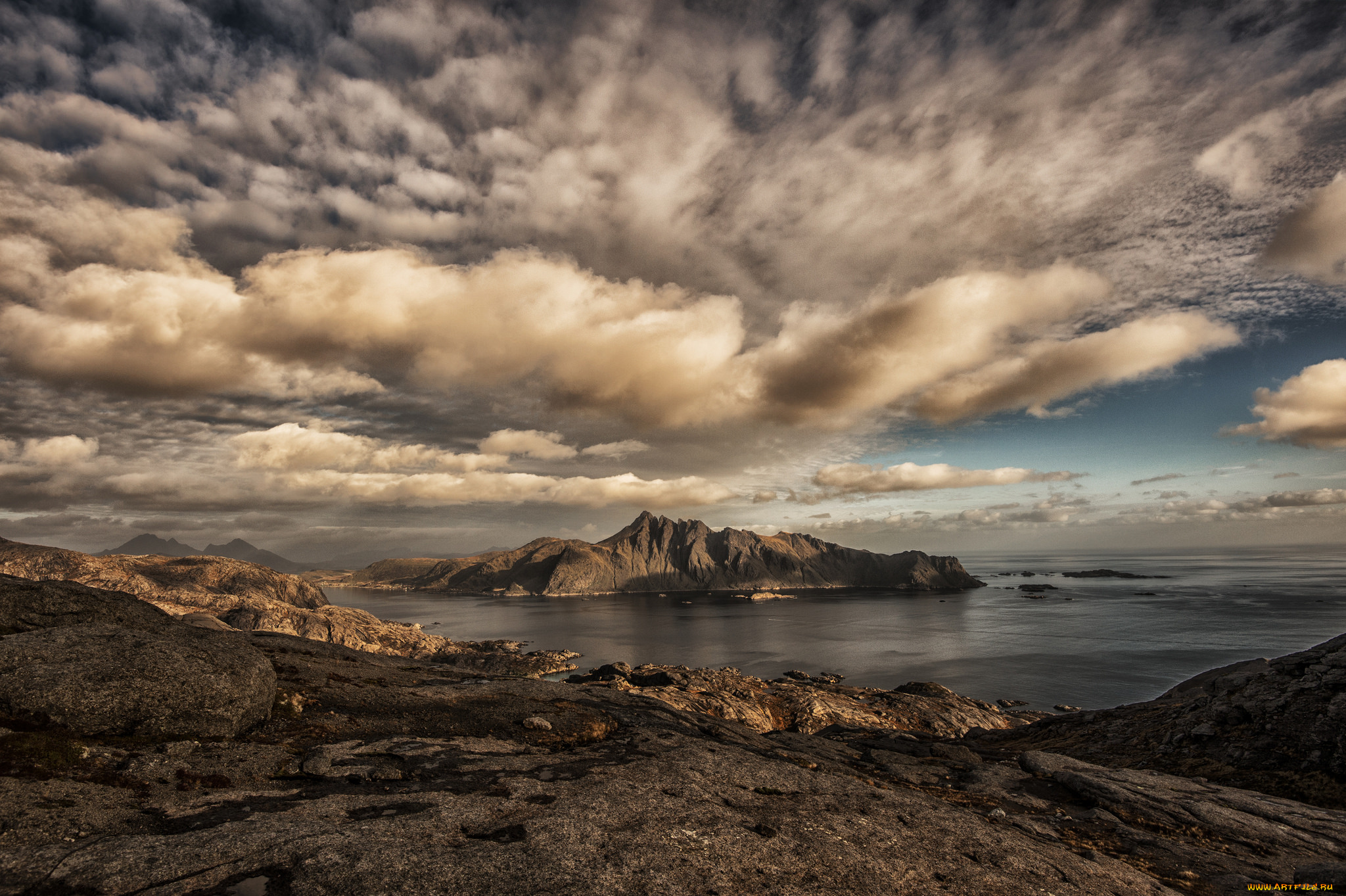 природа, побережье, океан, острова, облака