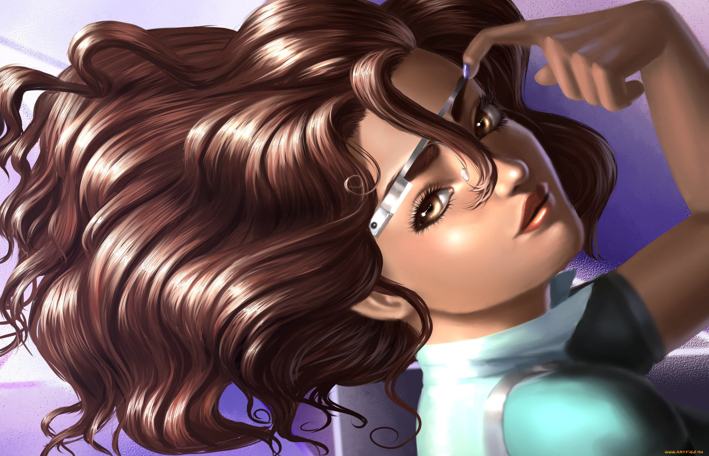 рисованное, люди, фон, металлический, ободок, взгляд, глаза, волосы, рука, девушка