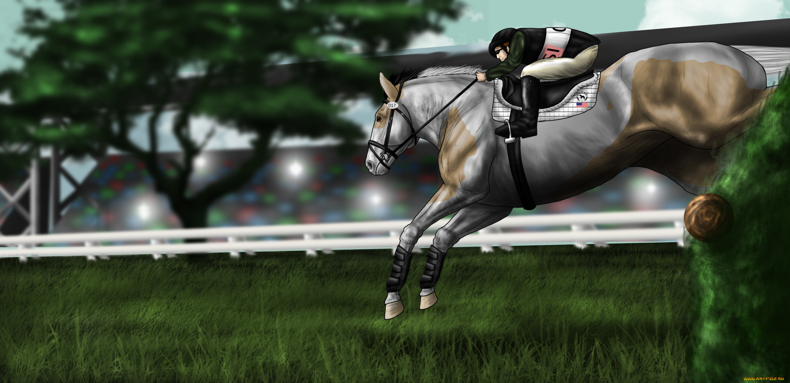 рисованное, животные, , лошади, ипподром, скачки, жокей, лошадь