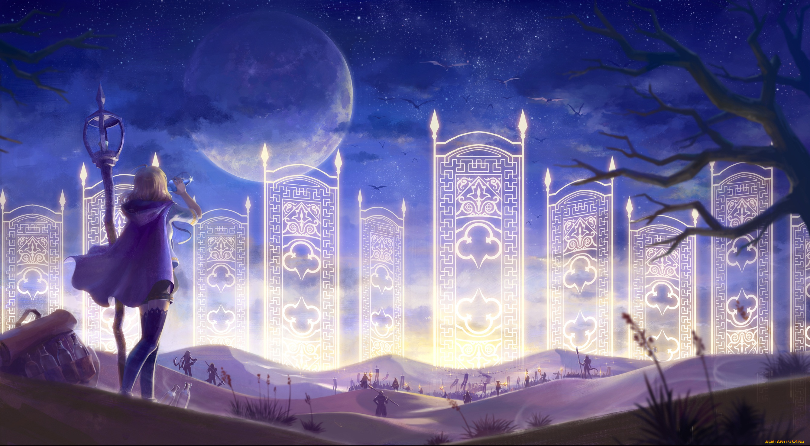 аниме, pixiv, fantasia, ночь, девушка, арт, g, tong, pixiv, fantasia