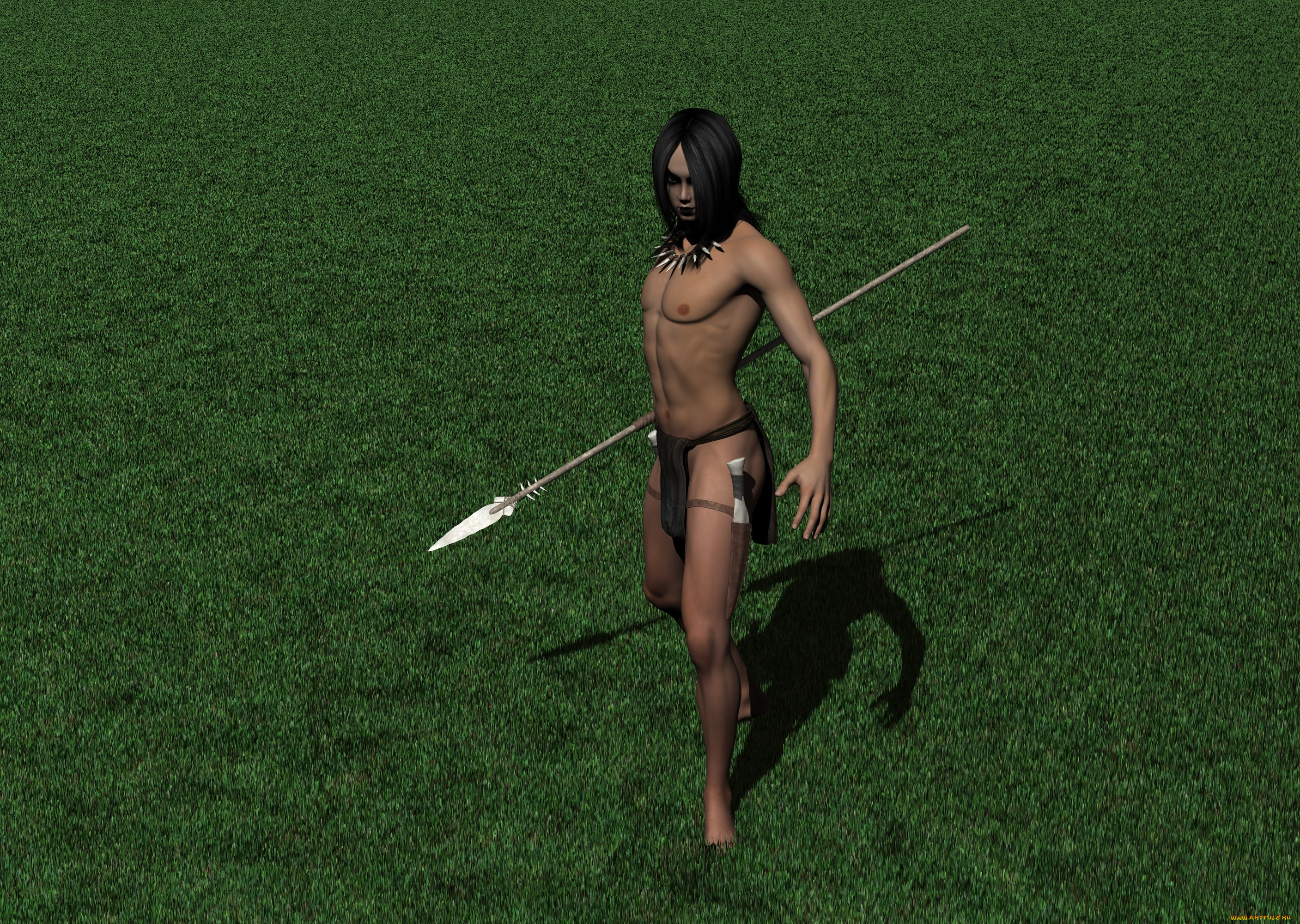 3д, графика, фантазия, , fantasy, мужчина, взгляд, копье, трава