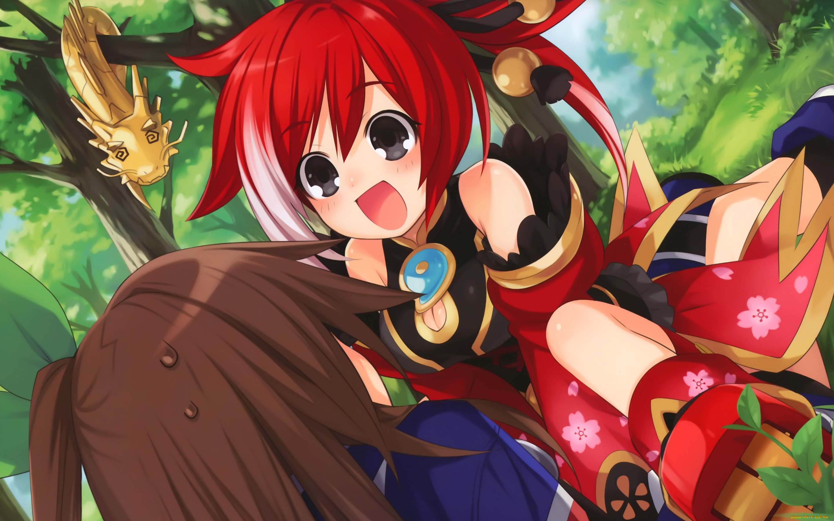 аниме, hyperdimension, neptunia, дракон, девушка, платье, лес