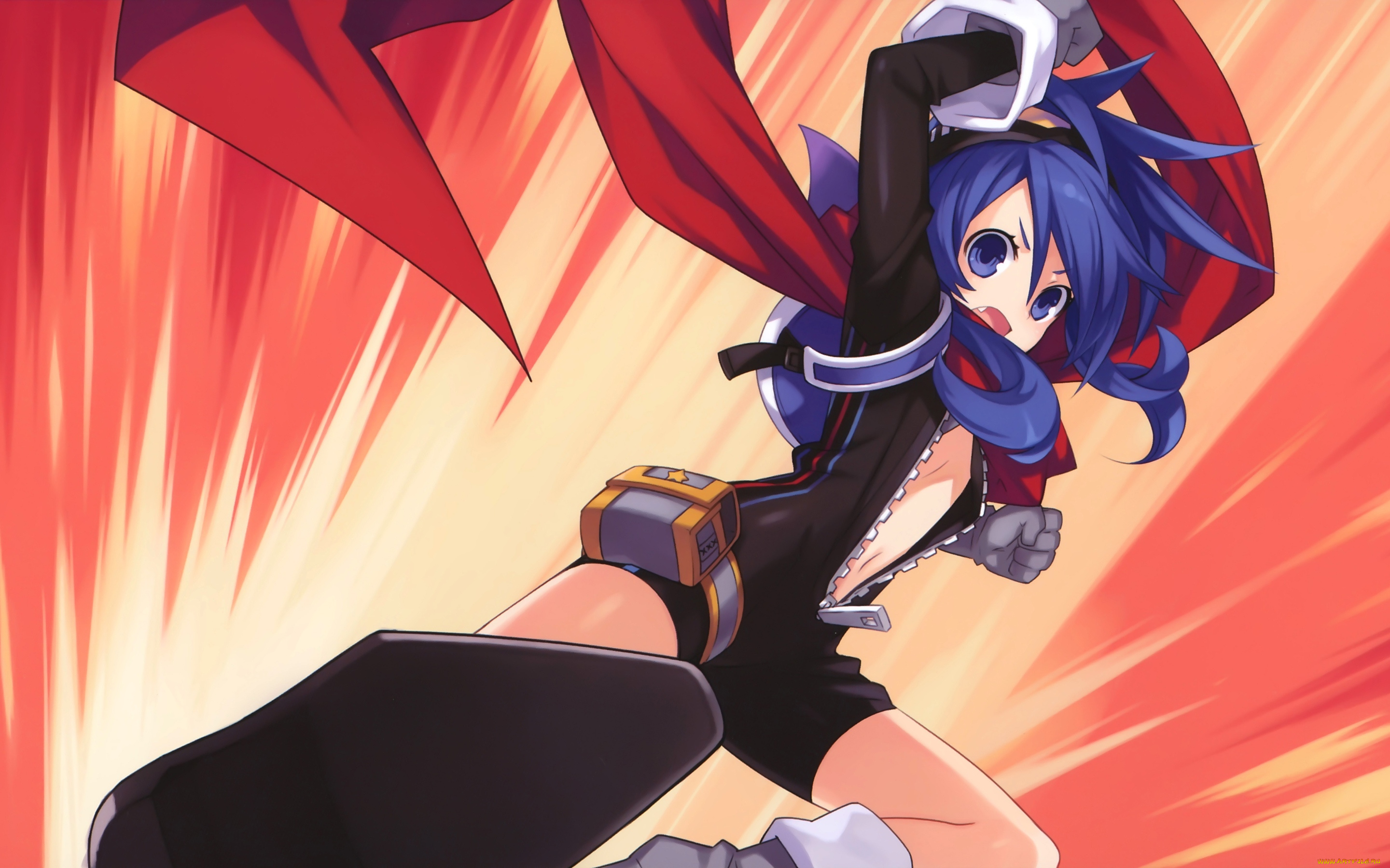 аниме, hyperdimension, neptunia, фон, девочка, костюм, удар, прыжок