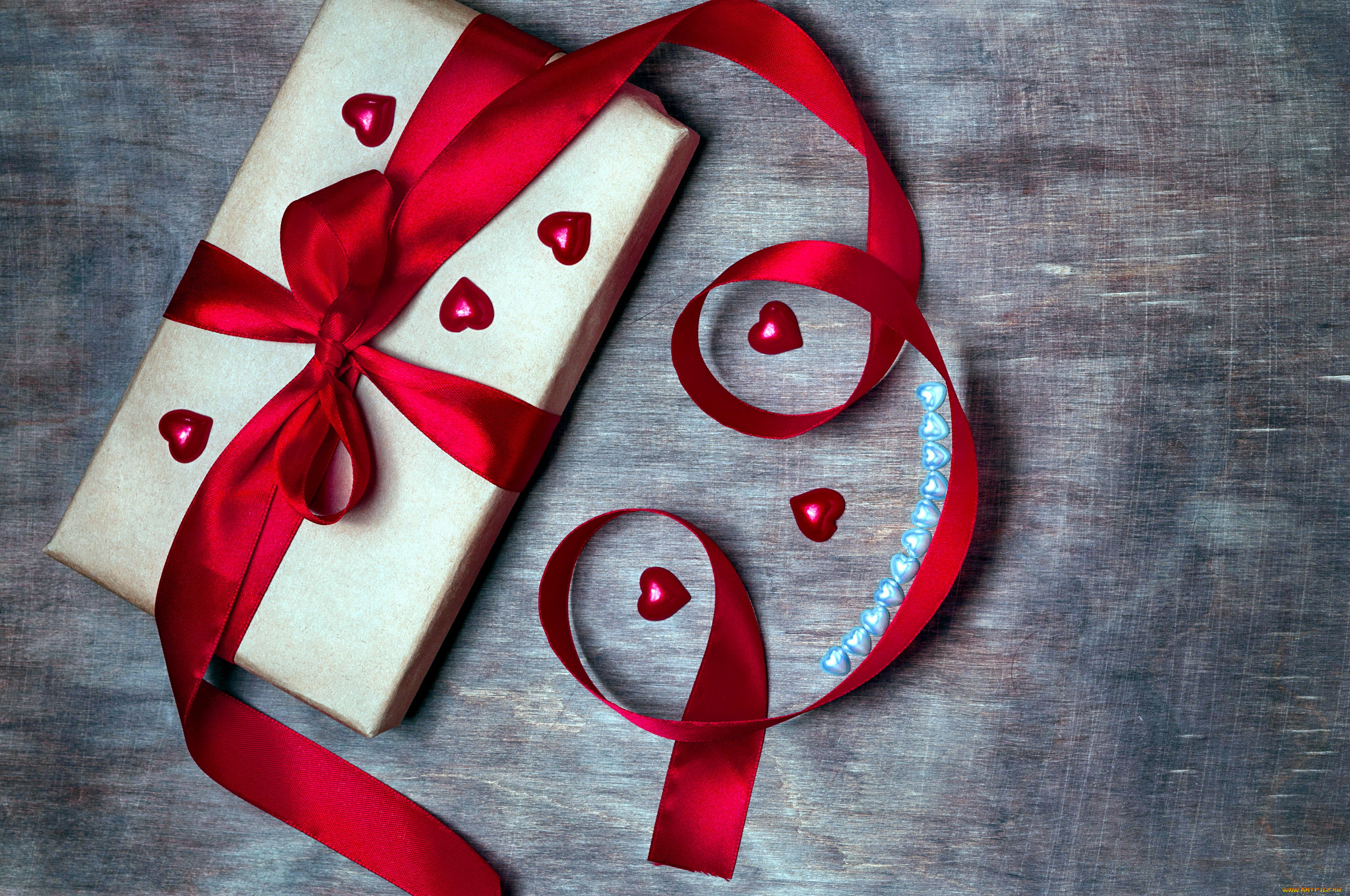праздничные, день, святого, валентина, , сердечки, , любовь, лента, сердечки, бант, подарок