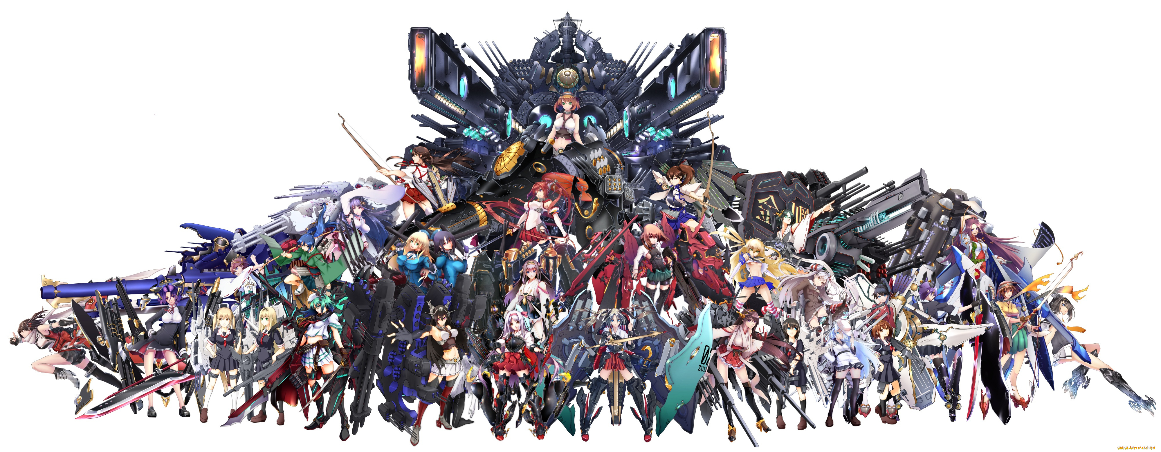 аниме, kantai, collection, kantai, collection, big-g, арт, белый, фон, девушки, оружие