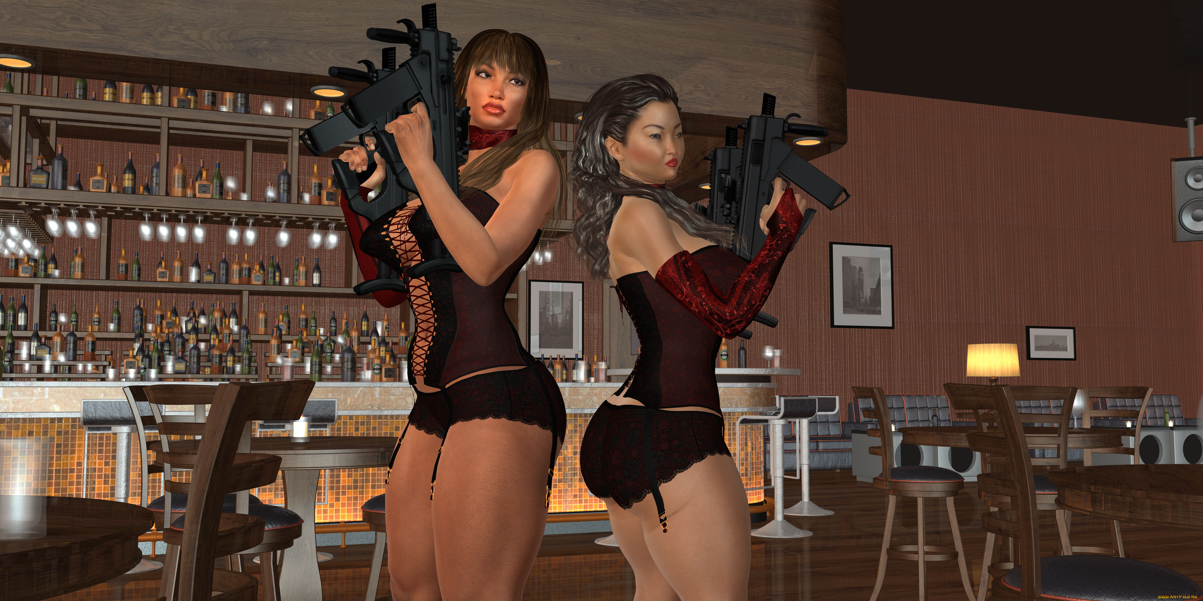 3д, графика, люди, , people, оружие, фон, девушки, взгляд