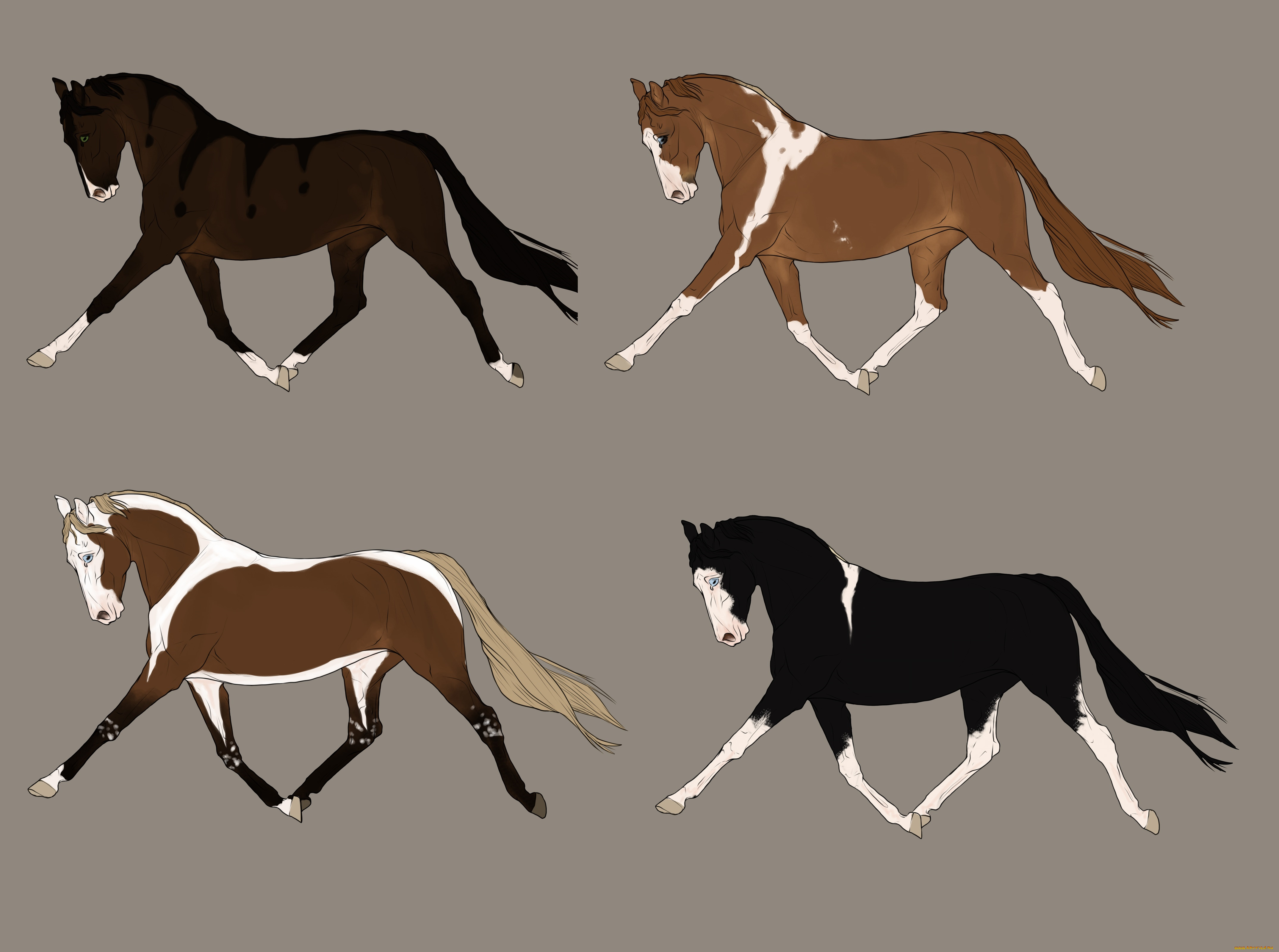 рисованное, животные, , лошади, фон, лошади