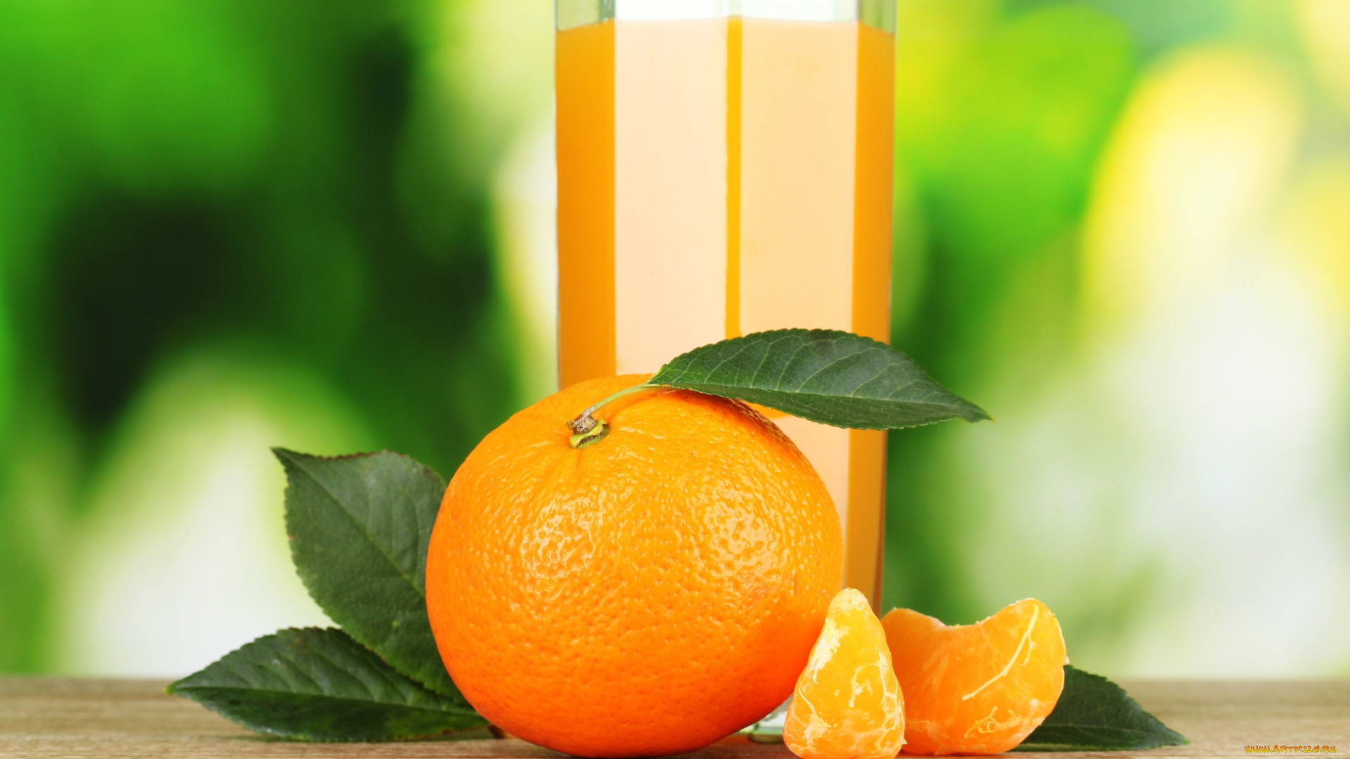 еда, цитрусы, мандарин, сок, стакан, листья