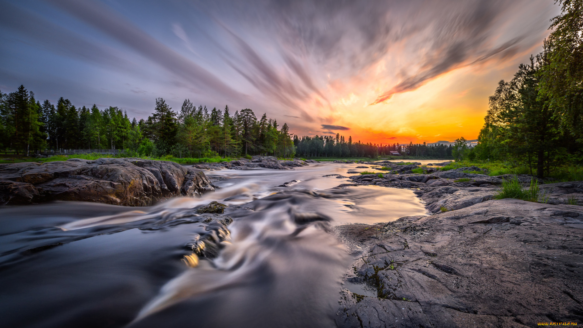 природа, восходы, закаты, поток, вода, река, деревья, лес, закат